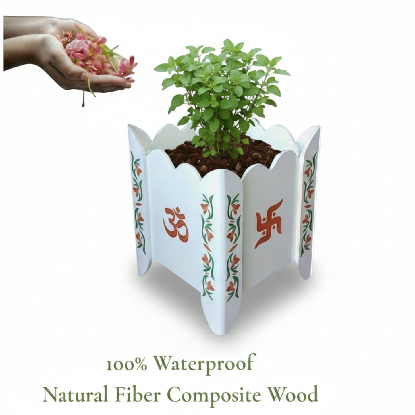 Divyam Tulsi Planter Pot / Stand With Floral Motif