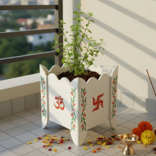 Handcrafted Traditional Tulsi Planter Pot With Floral Motif (D2)