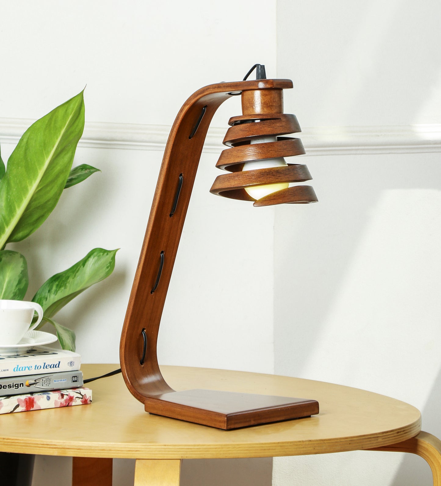 Spiral Aura Desk Study Lamp - Natural Wood Finish