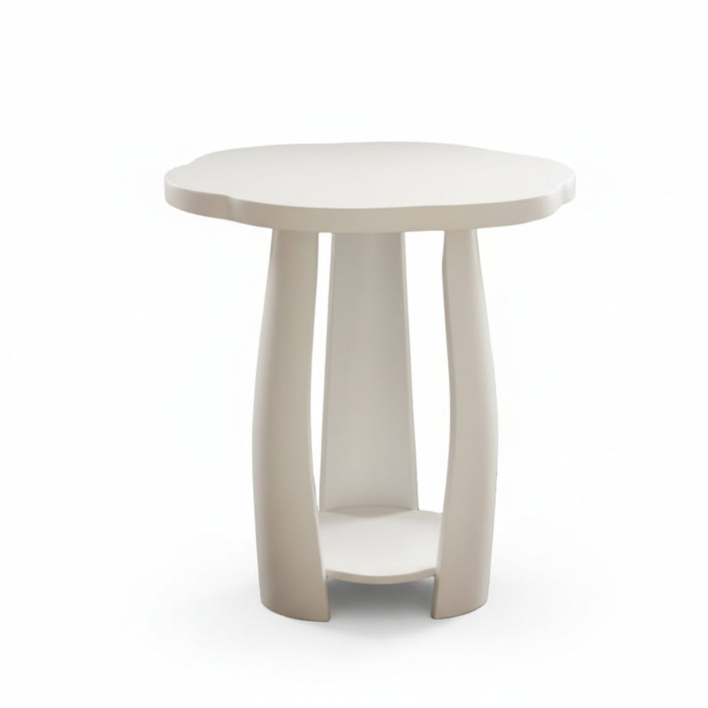Petal Flow Curved Wooden Side Table With Bottom Shelf