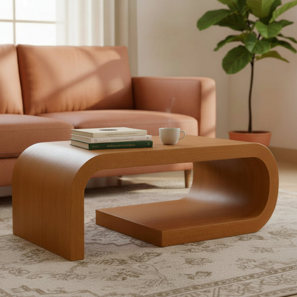 Arcus Designer Curved Edges Coffee Table - Walnut Finish