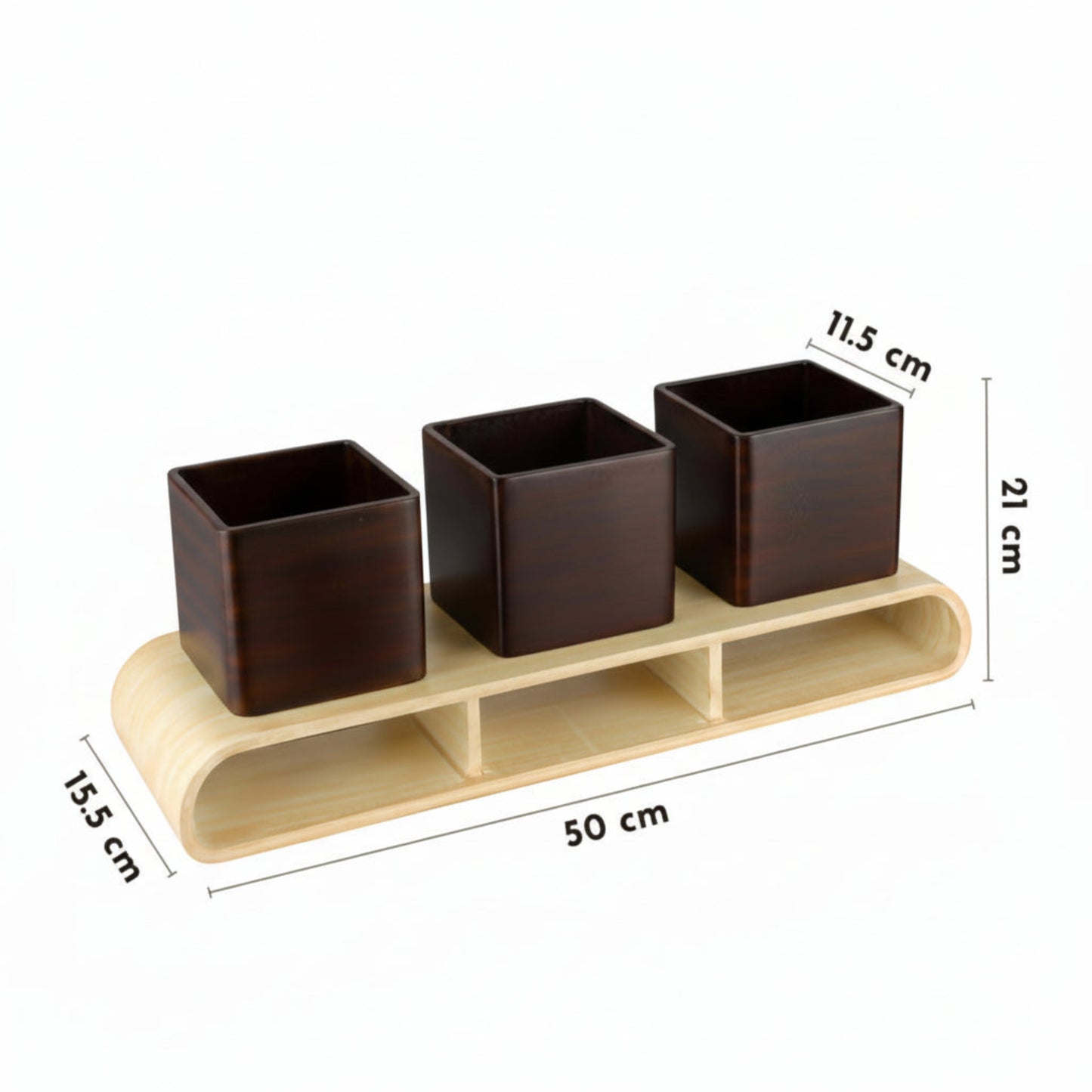 Trio Square Dark Brown Curved Decorative Planter Set And Desk Organizer