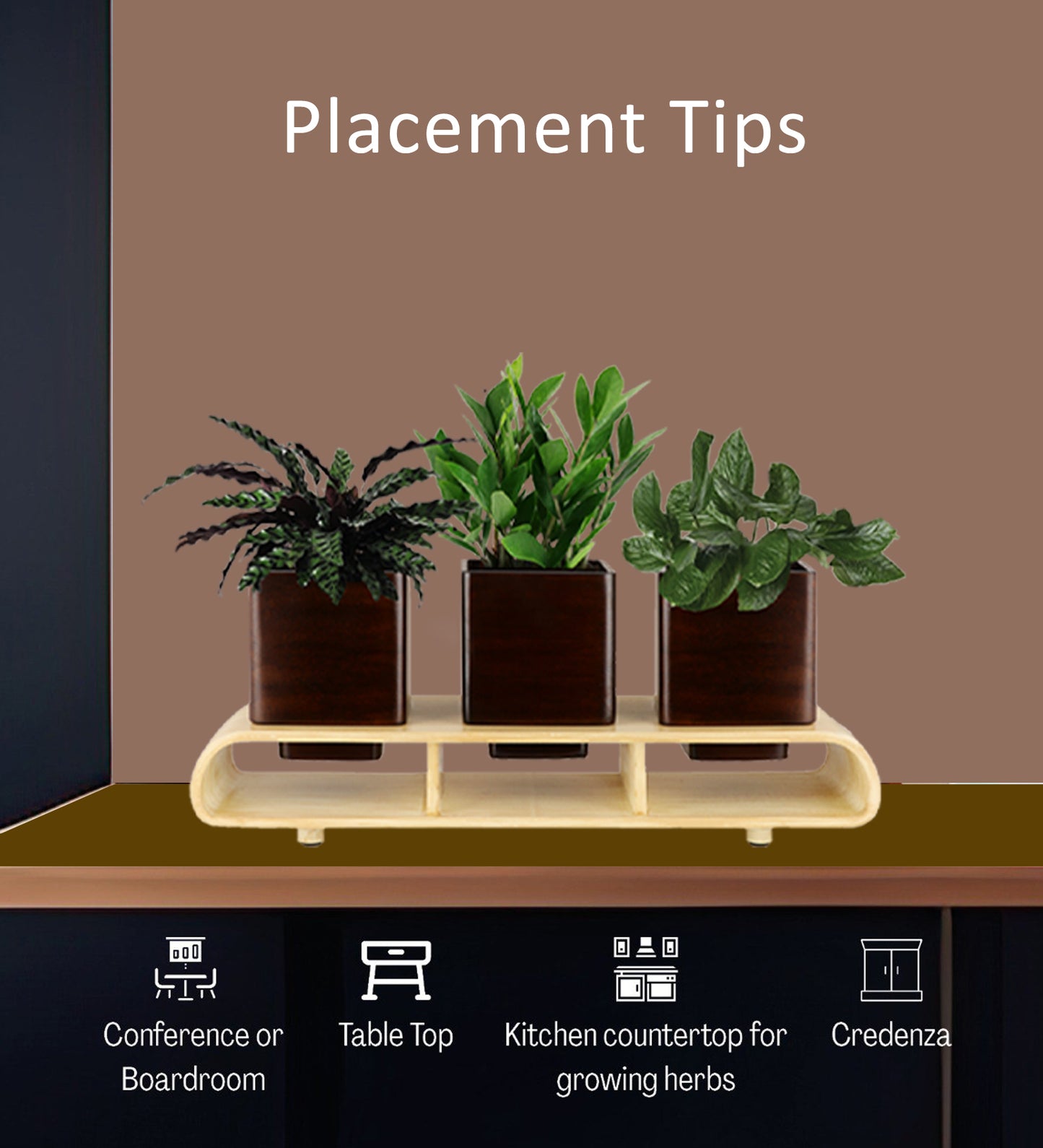 Trio Square Dark Brown Curved Decorative Planter Set And Desk Organizer