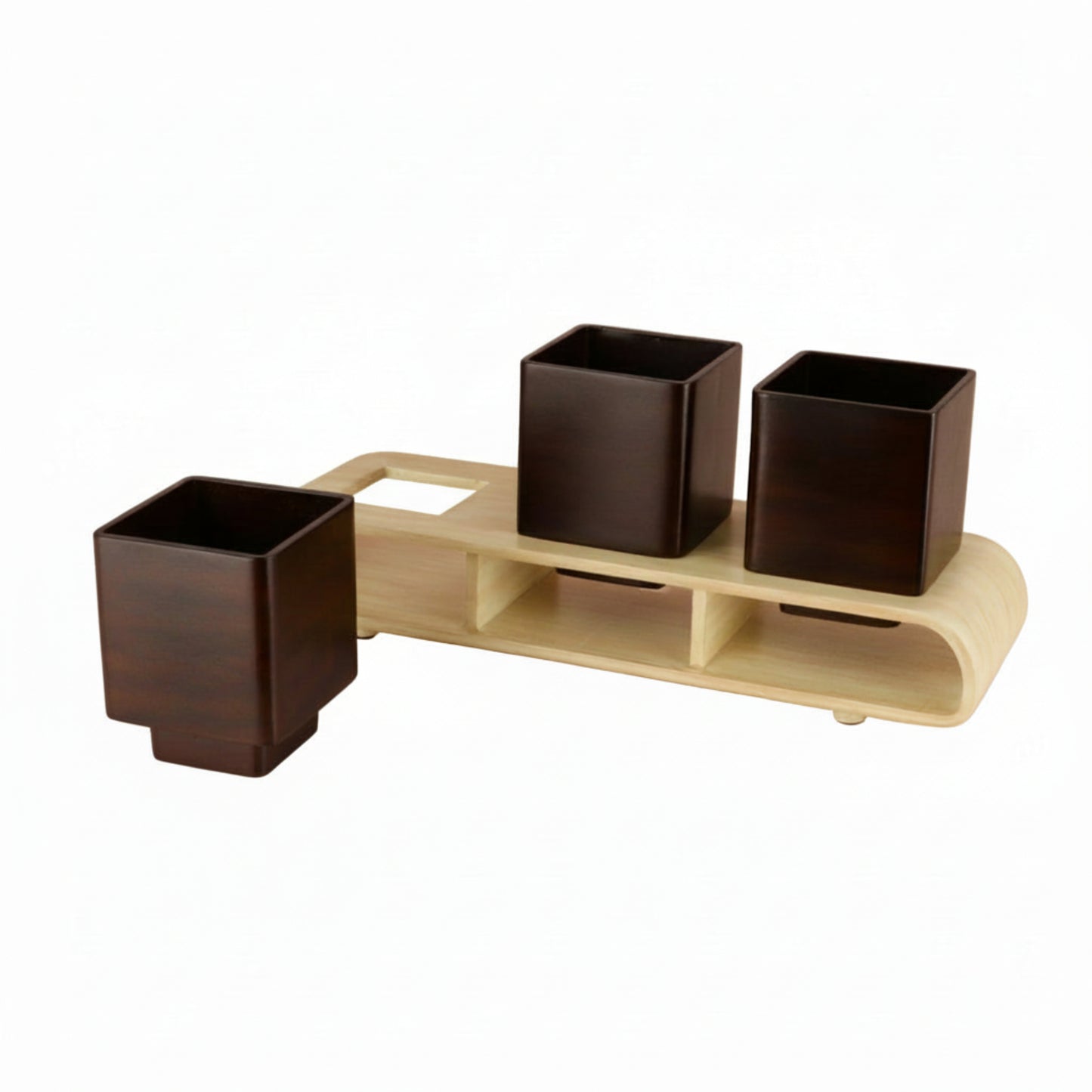 Trio Square Dark Brown Curved Decorative Planter Set And Desk Organizer