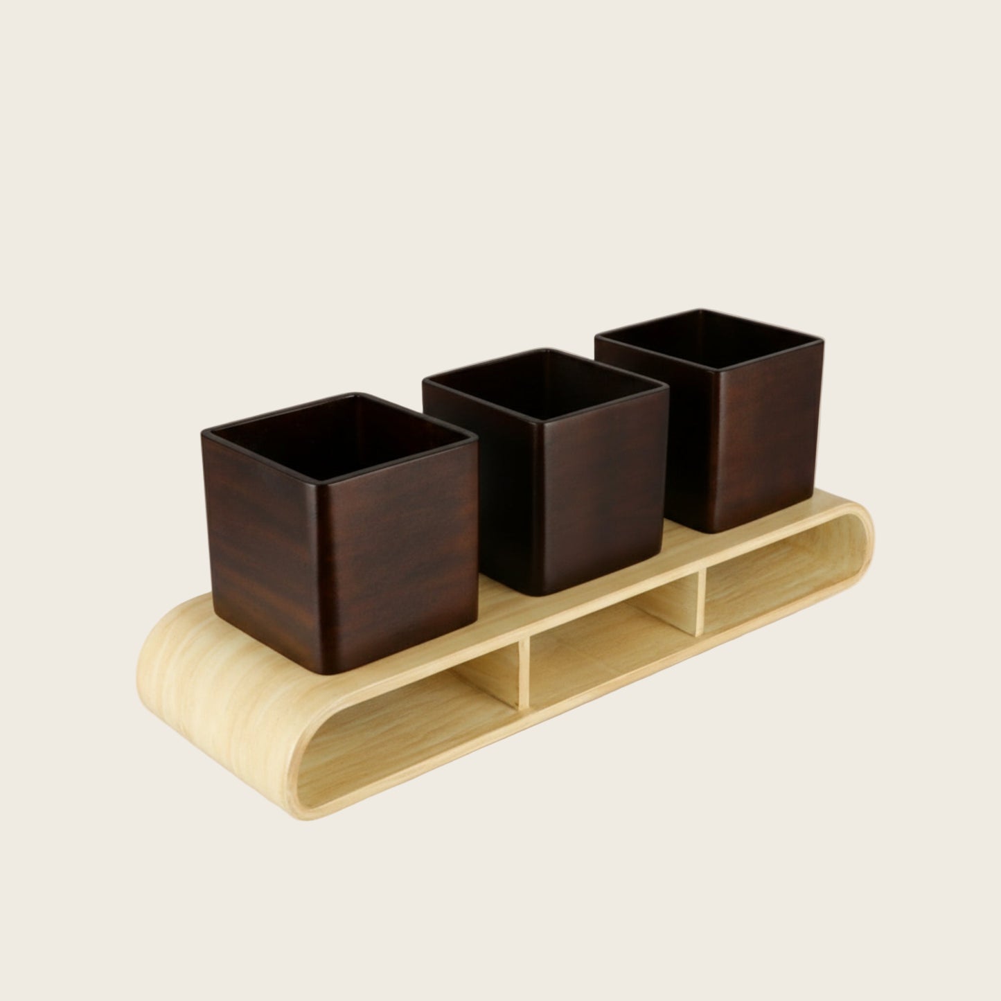 Trio Square Dark Brown Curved Decorative Planter Set And Desk Organizer