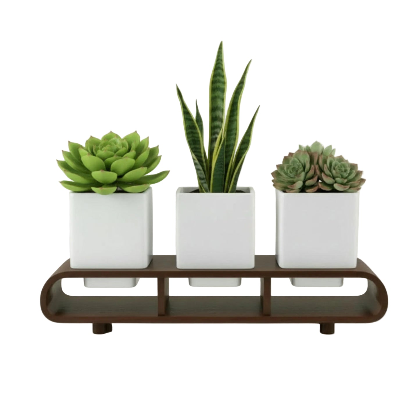 Trio Square White Curved Decorative Planter Set And Desk Organizer