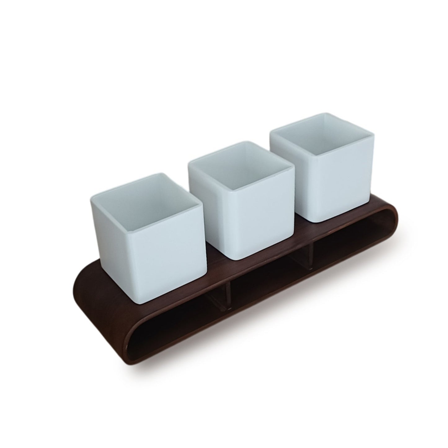 Trio Square White Curved Decorative Planter Set And Desk Organizer