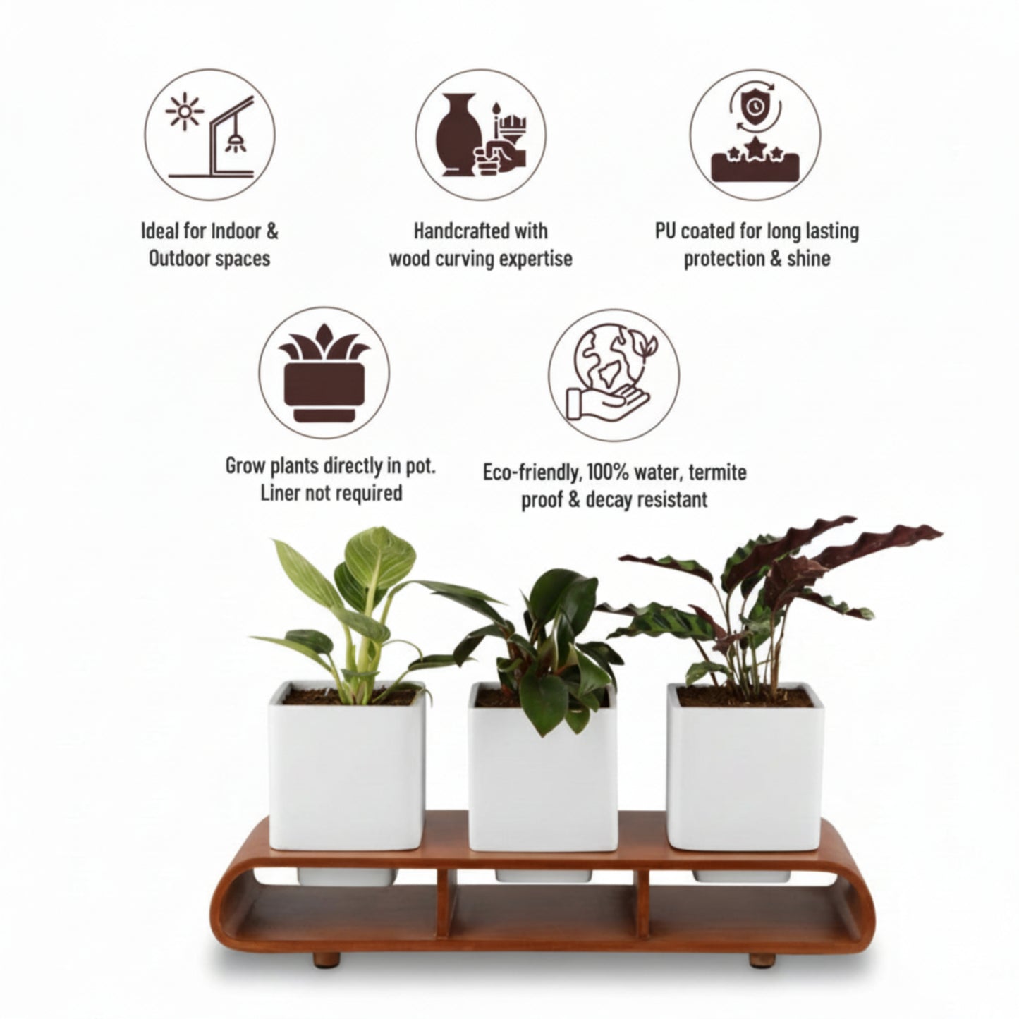 Trio Square White Curved Decorative Planter Set And Desk Organizer