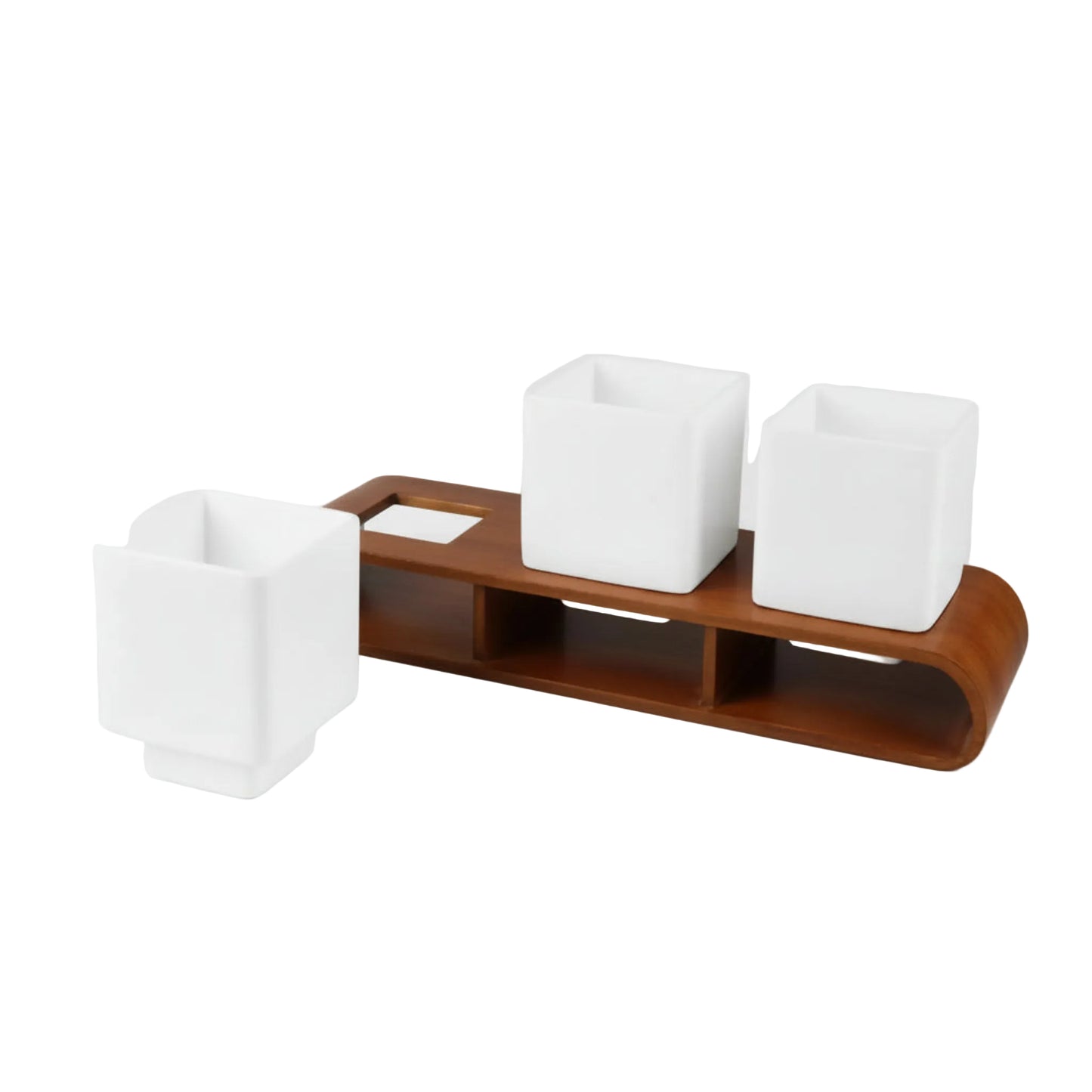 Trio Square White Curved Decorative Planter Set And Desk Organizer