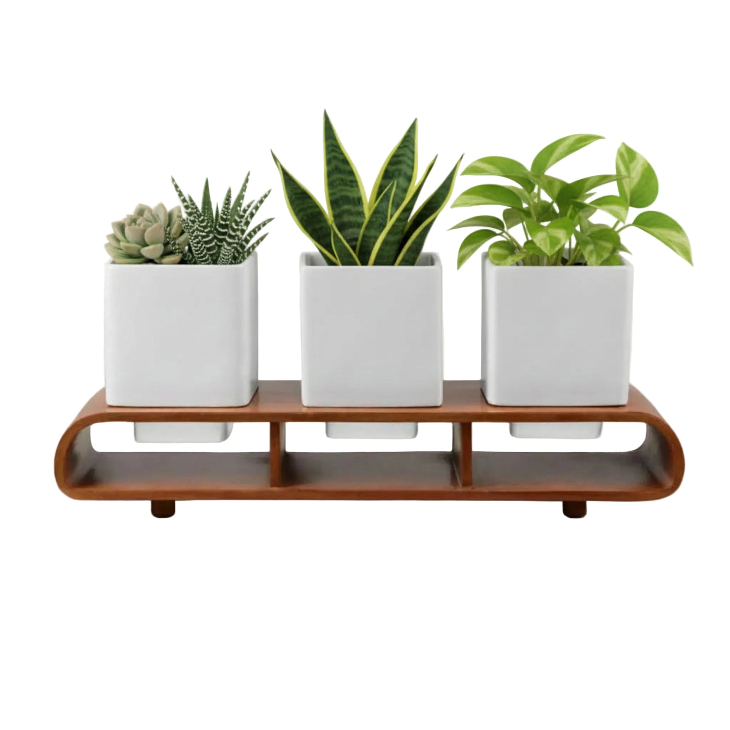 Trio Square White Curved Decorative Planter Set And Desk Organizer
