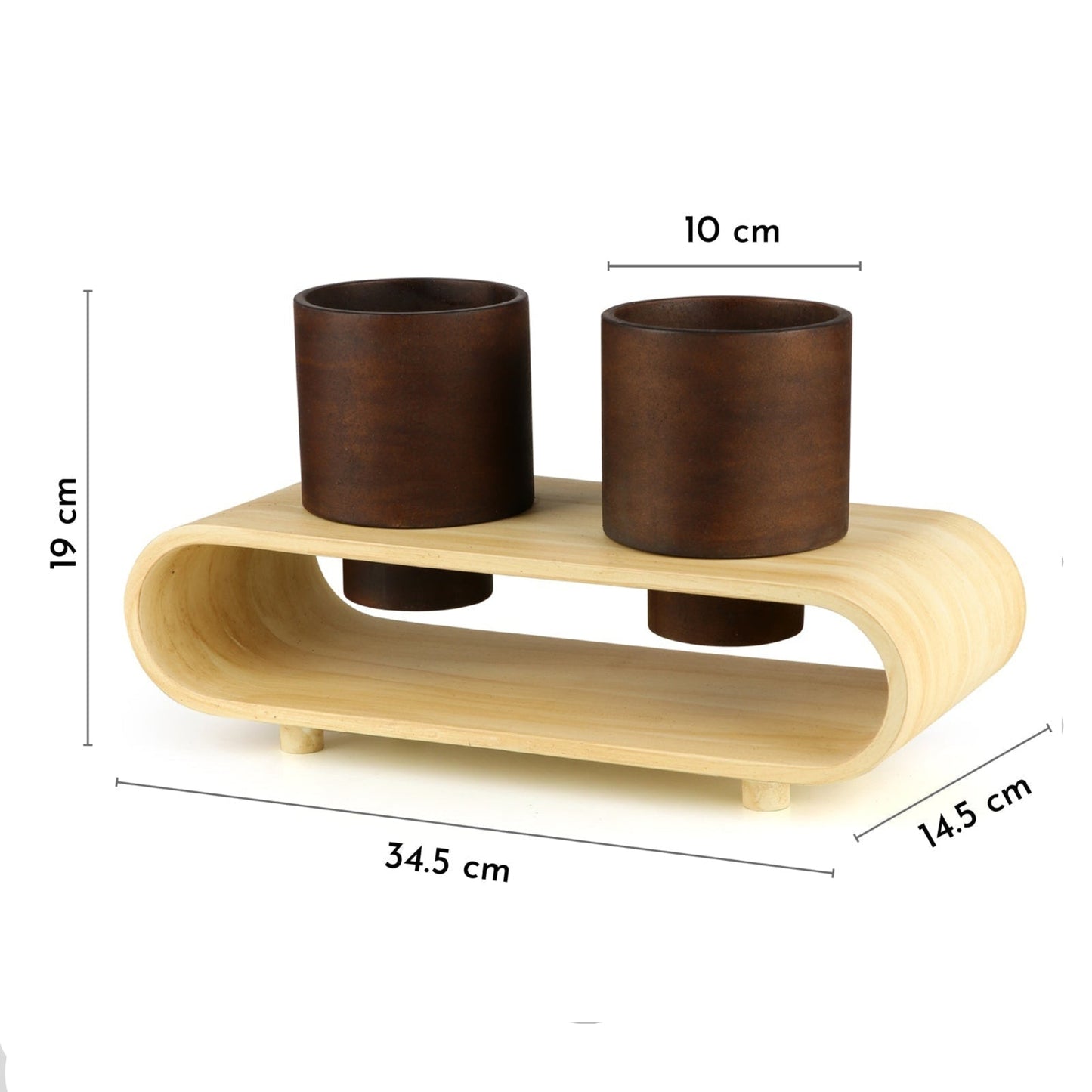 Twin Duo Dark Brown Round Plant Pot Set And Desk Organizer With Curved Stand