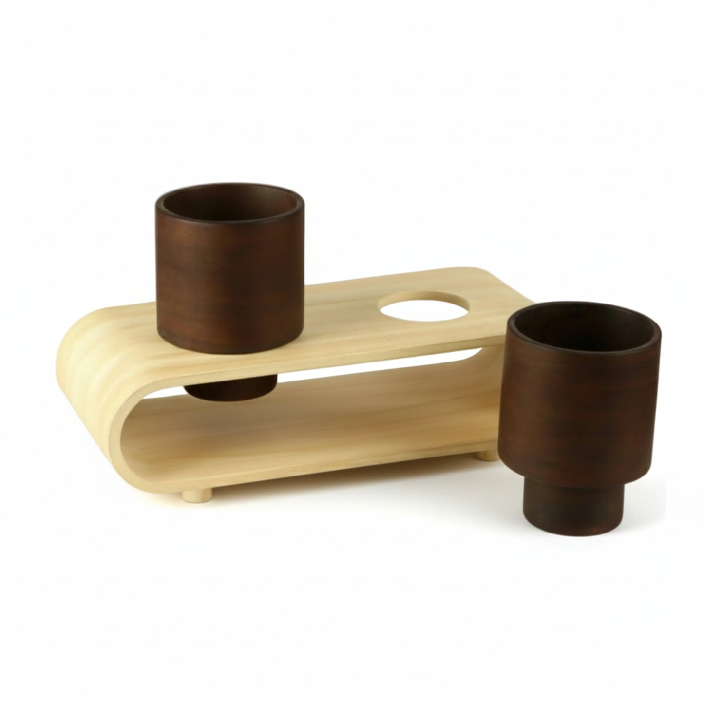 Twin Duo Dark Brown Round Plant Pot Set And Desk Organizer With Curved Stand