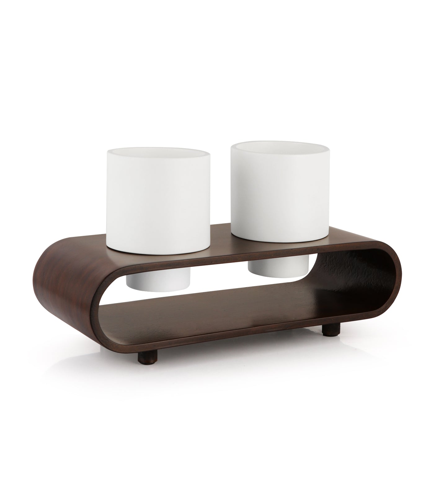 Twin Duo White Round Planter Pot Set And Desk Organizer With Curved Stand