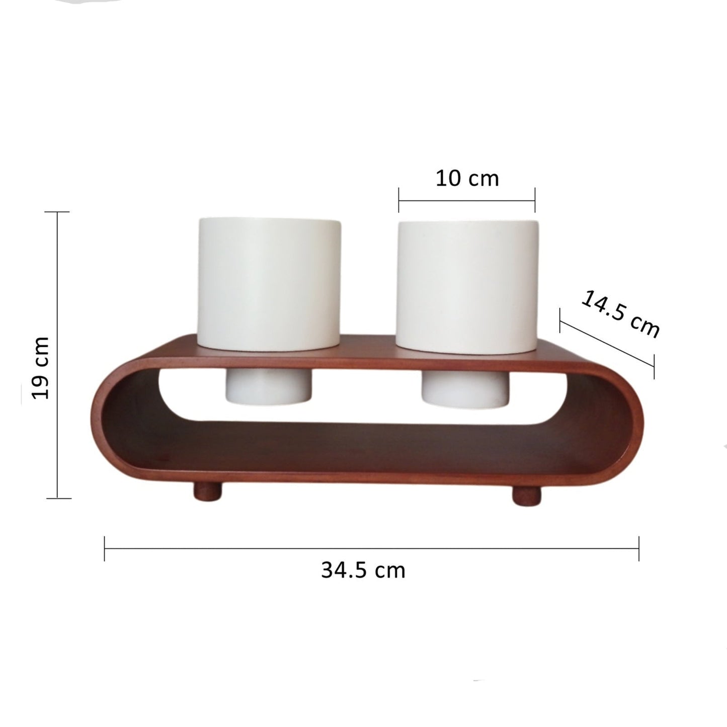 Twin Duo White Round Planter Pot Set And Desk Organizer With Curved Stand