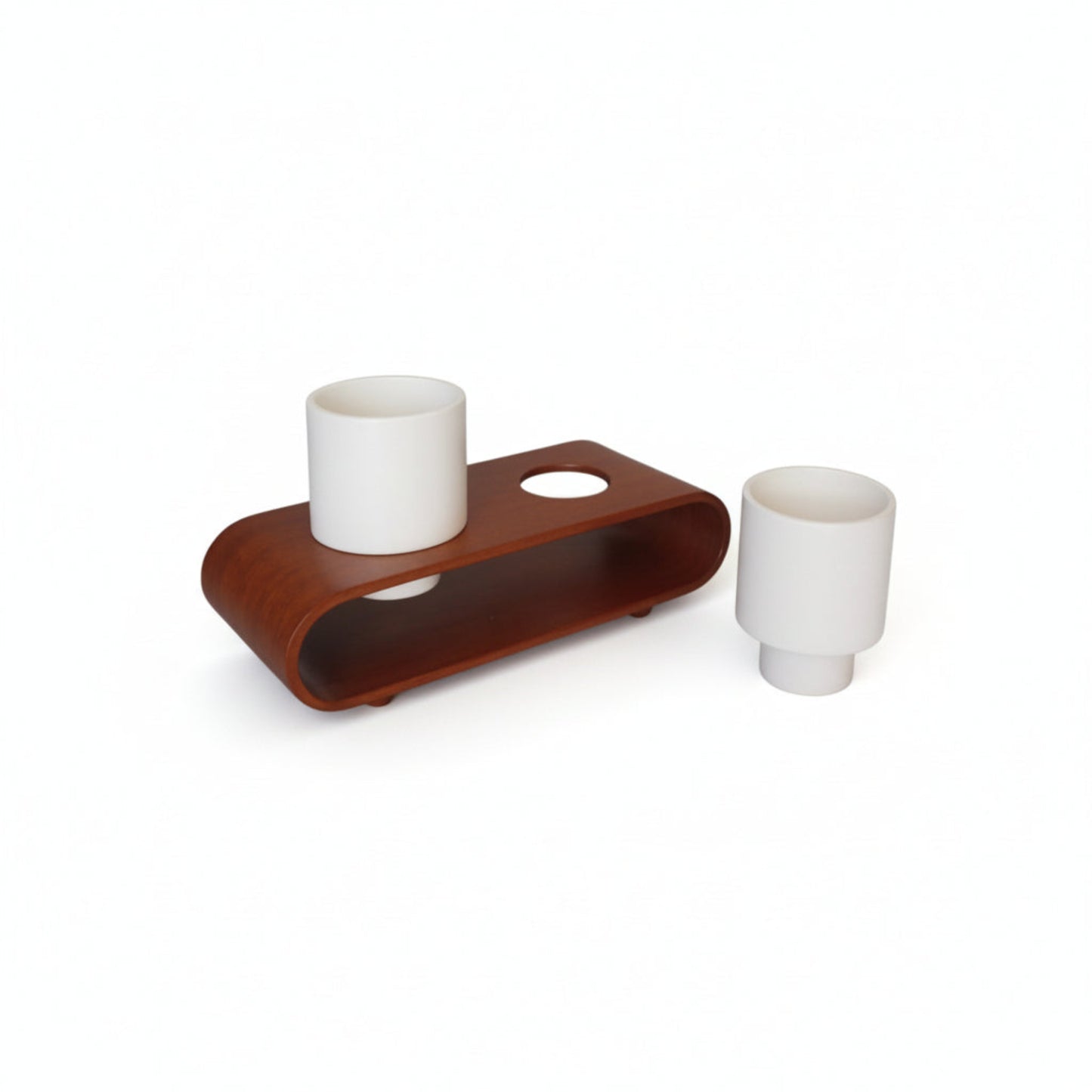Twin Duo White Round Planter Pot Set And Desk Organizer With Curved Stand
