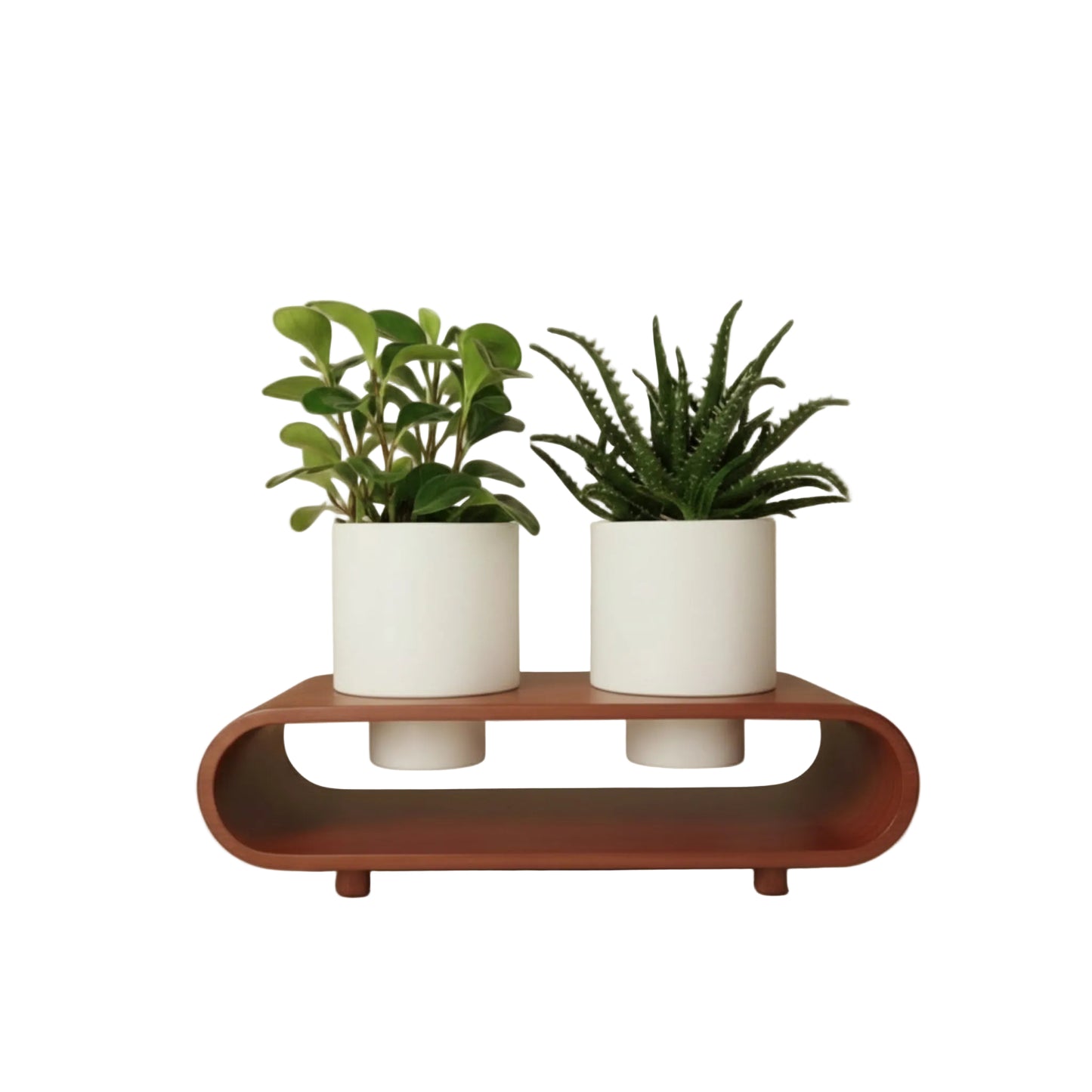 Twin Duo White Round Planter Pot Set And Desk Organizer With Curved Stand