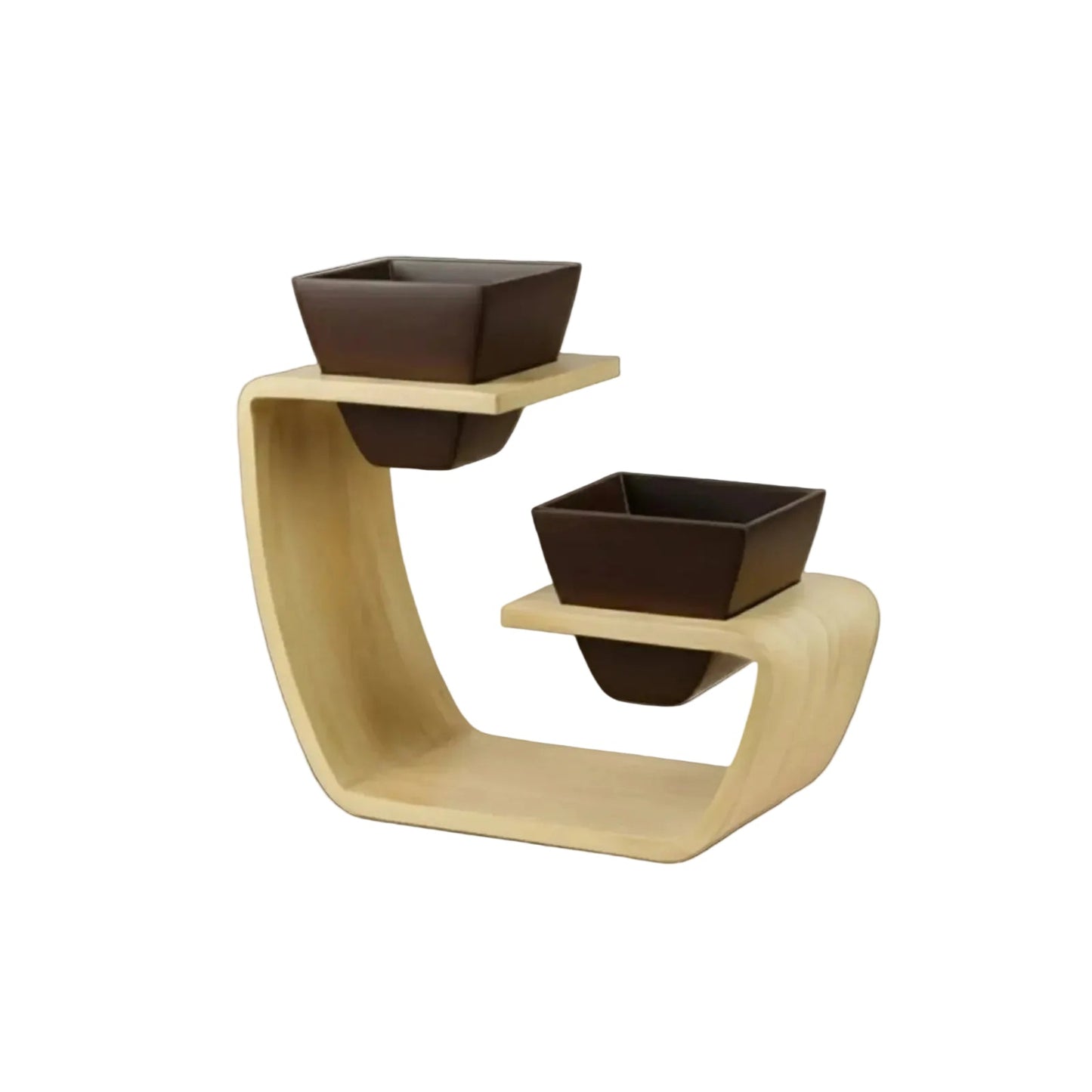 Aries Duo Tabletop Curved Planter Stand With Dark Brown Pots (Set of 2)