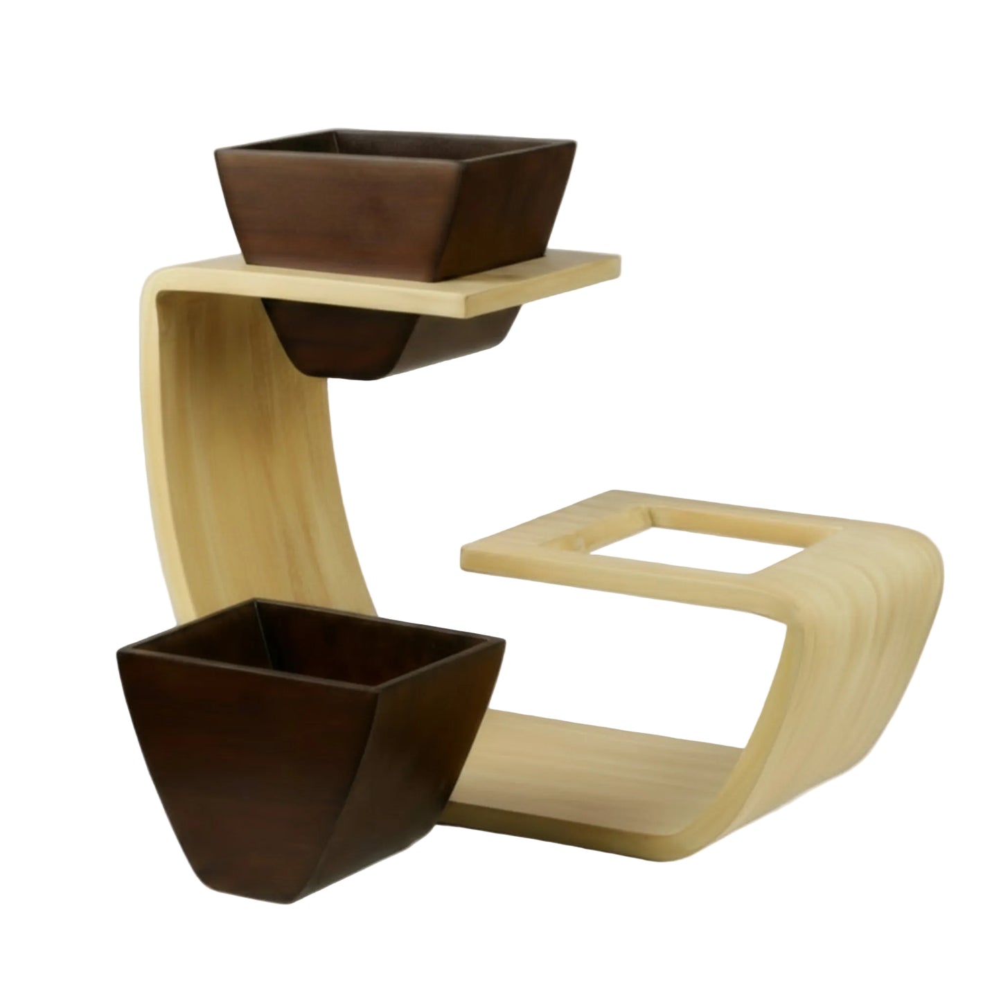Aries Duo Artistic Curved Planter Stand With Dark Brown Twin Pots (Set of 2)