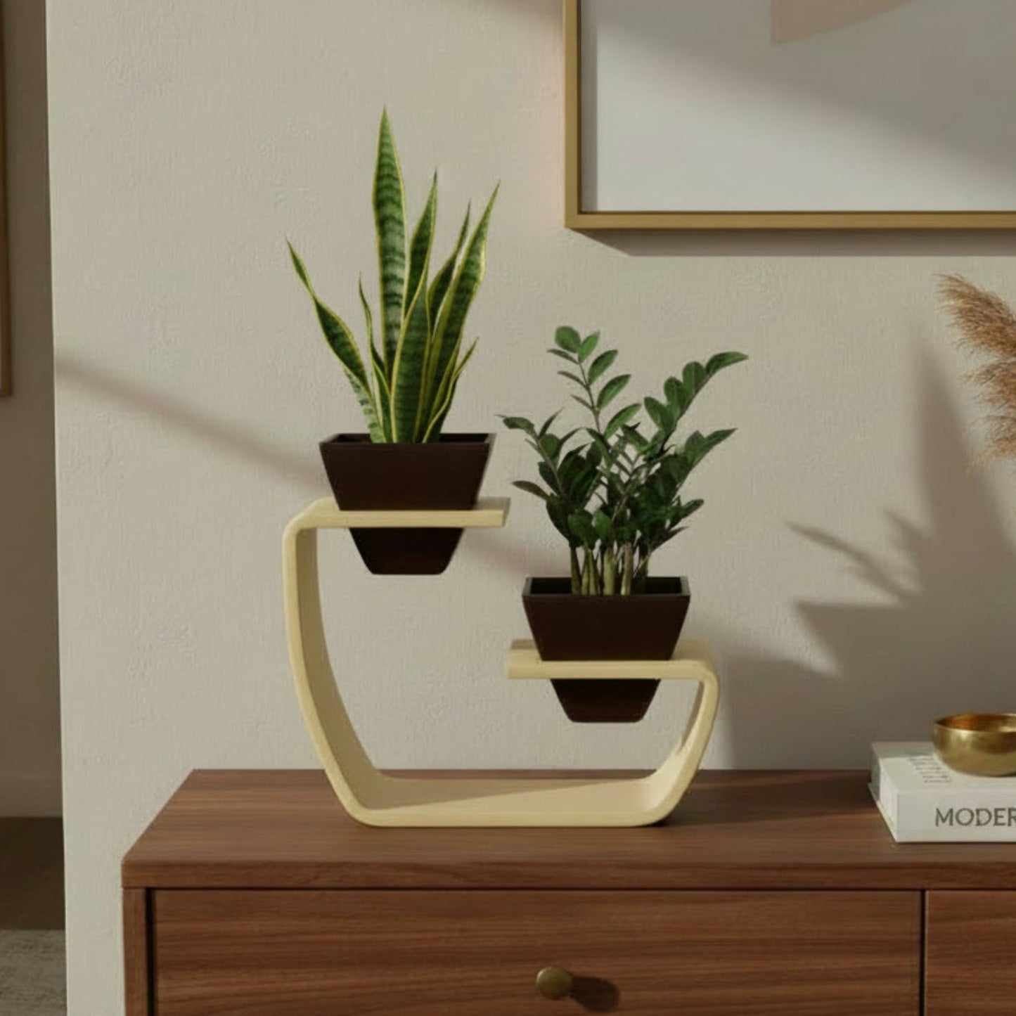 0503  Dark Brown Artistic Curved Stand Planter - Lifestyle 4
