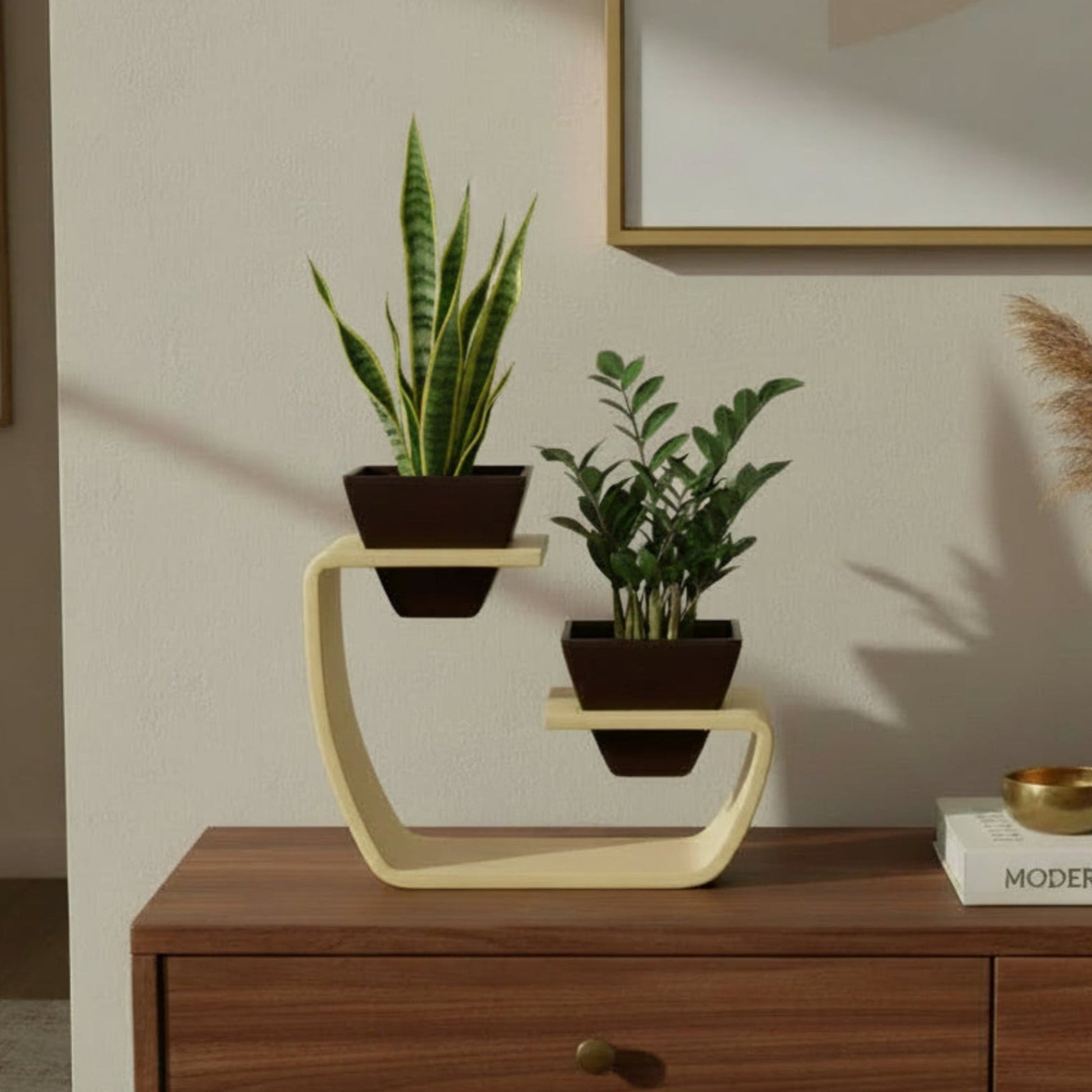 0503  Dark Brown Artistic Curved Stand Planter - Lifestyle 4