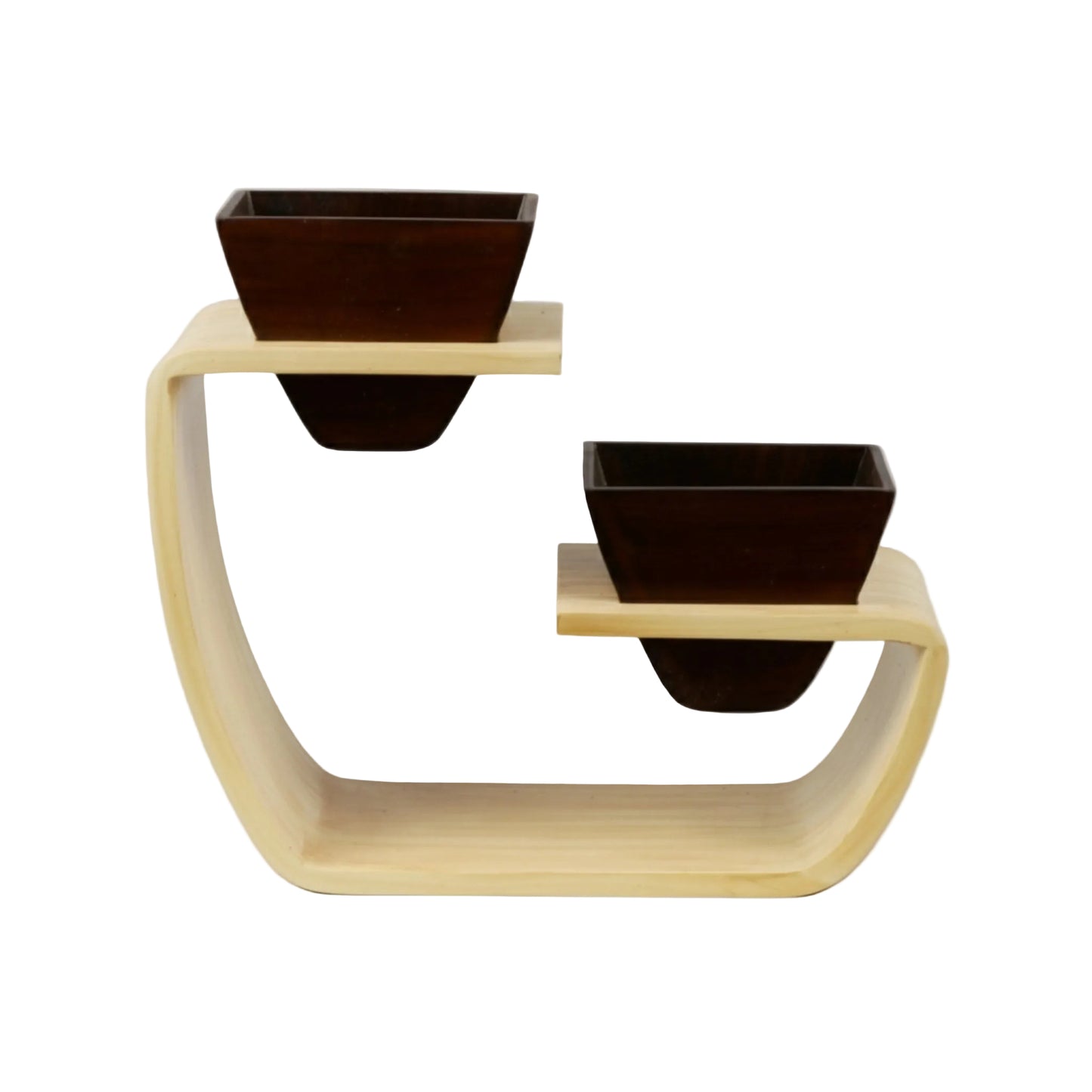 Aries Duo Artistic Curved Planter Stand With Dark Brown Twin Pots (Set of 2)