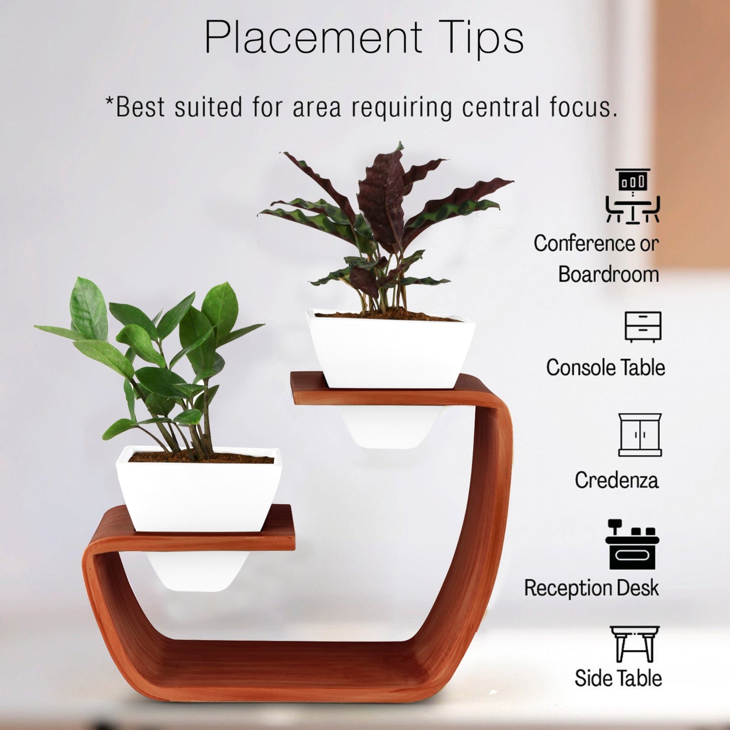 Aries Duo Artistic Curved Planter Stand With White Twin Pots (Set of 2)