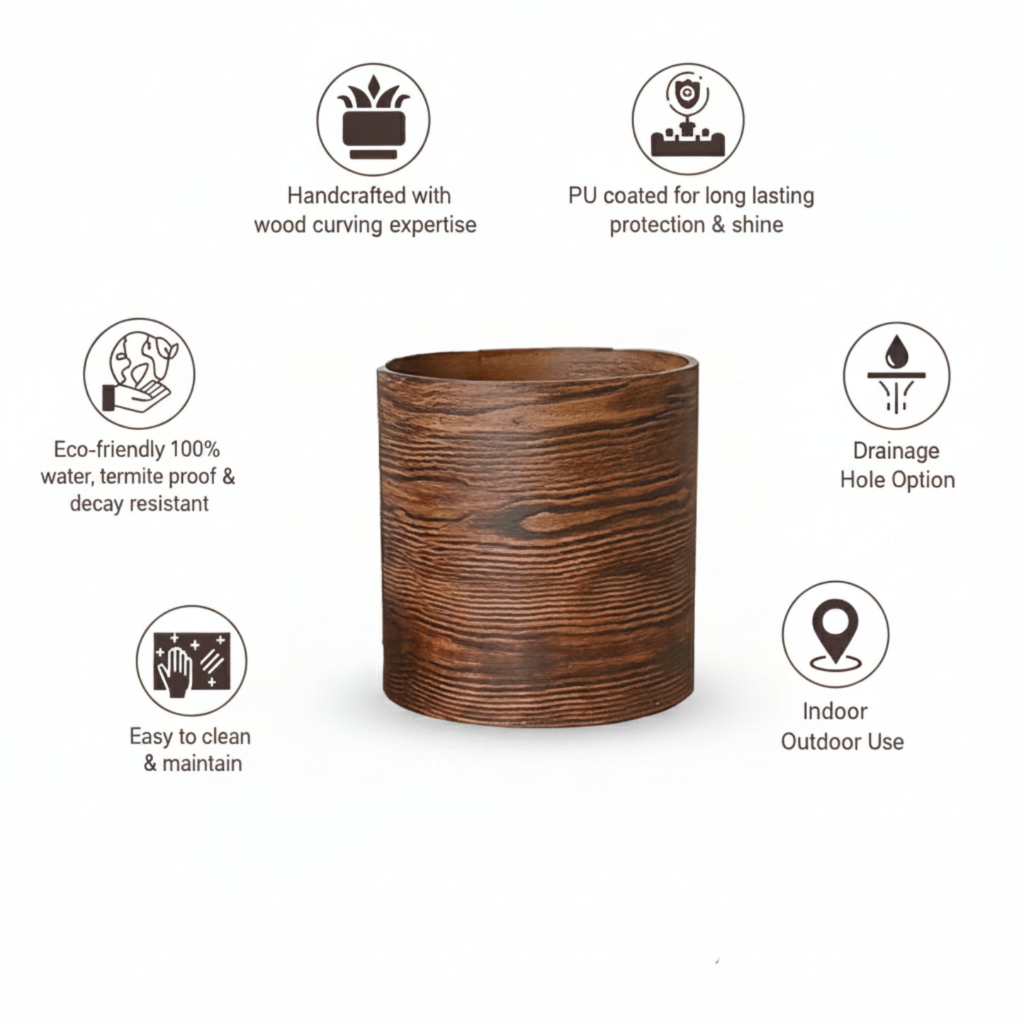 EcoBark Curved Wood Round Cylindrical Planter (Large Size)