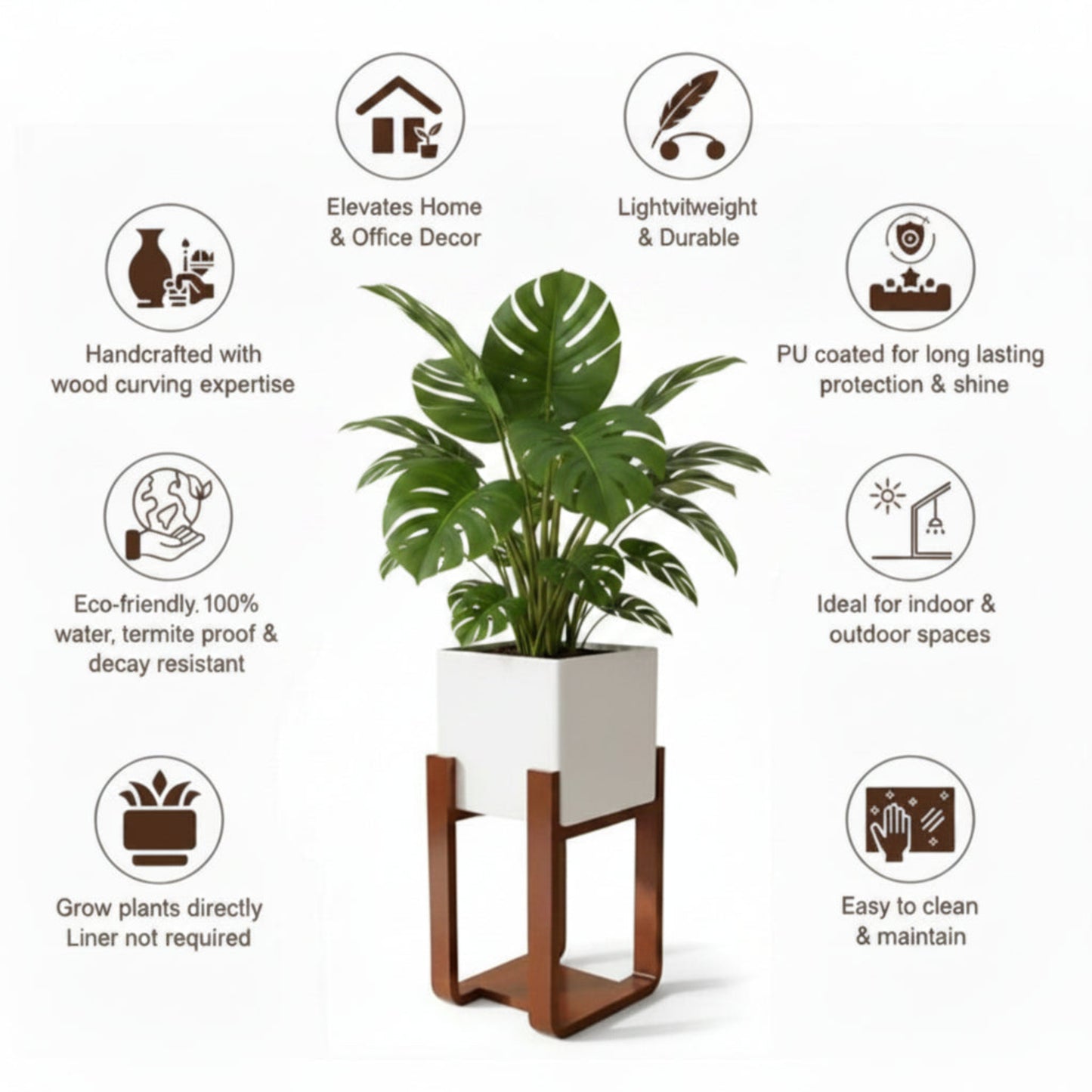 0701  White Square Pot on Stand - Infographics USP
