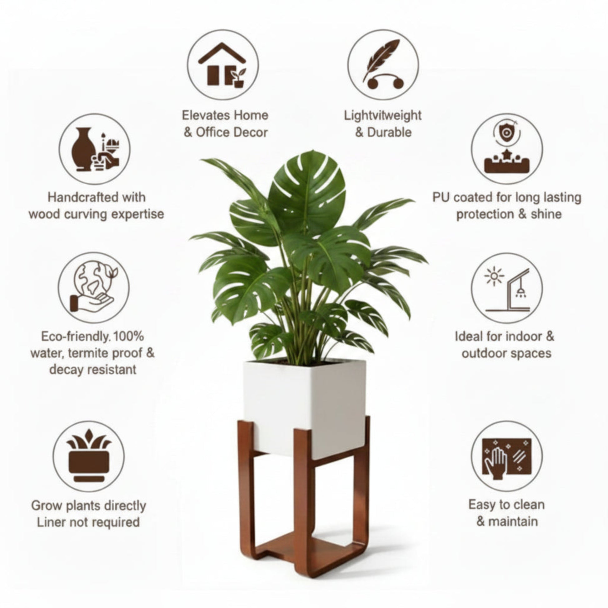 0701  White Square Pot on Stand - Infographics USP