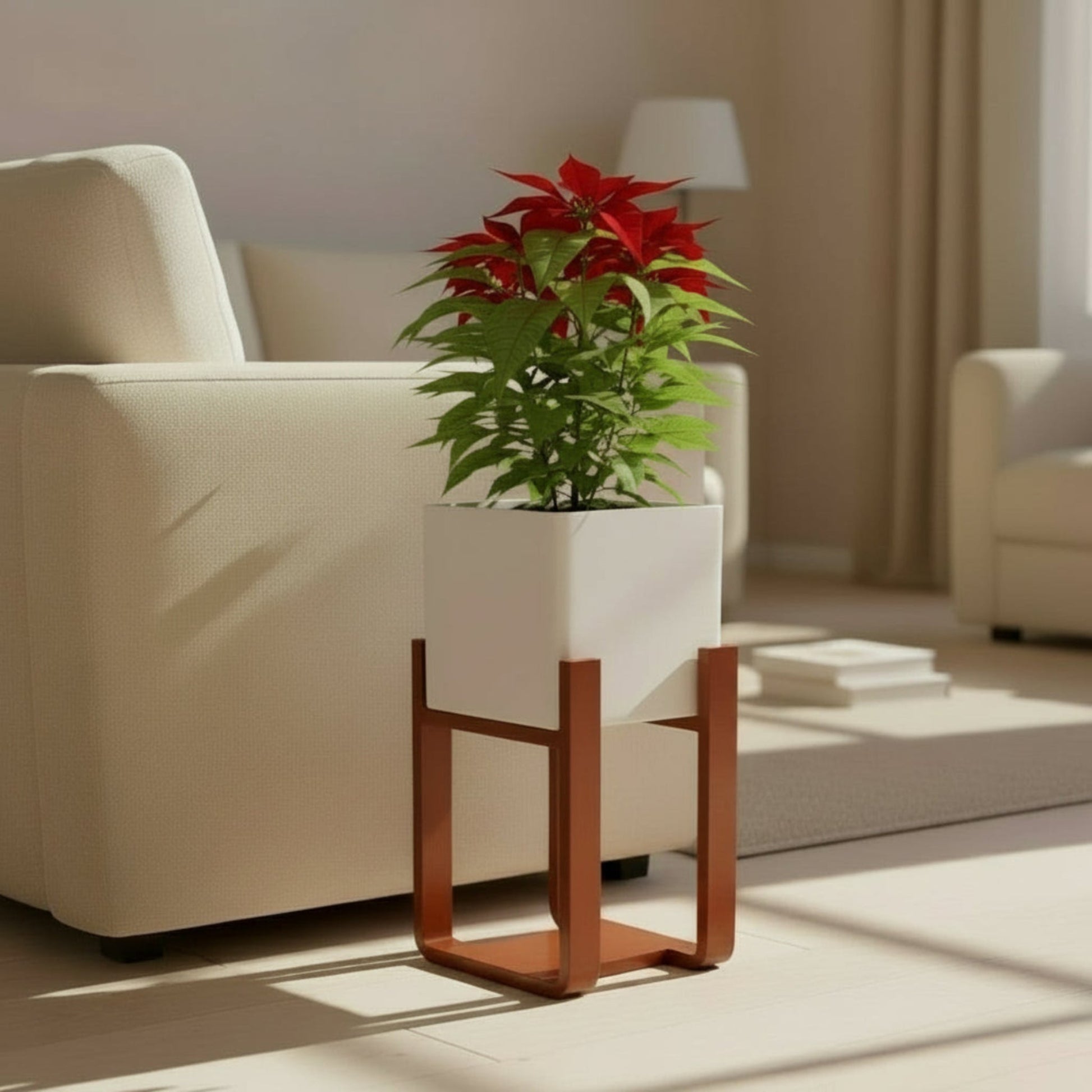 0701 White  Square Pot on Stand -WhiteBG, Isometric View