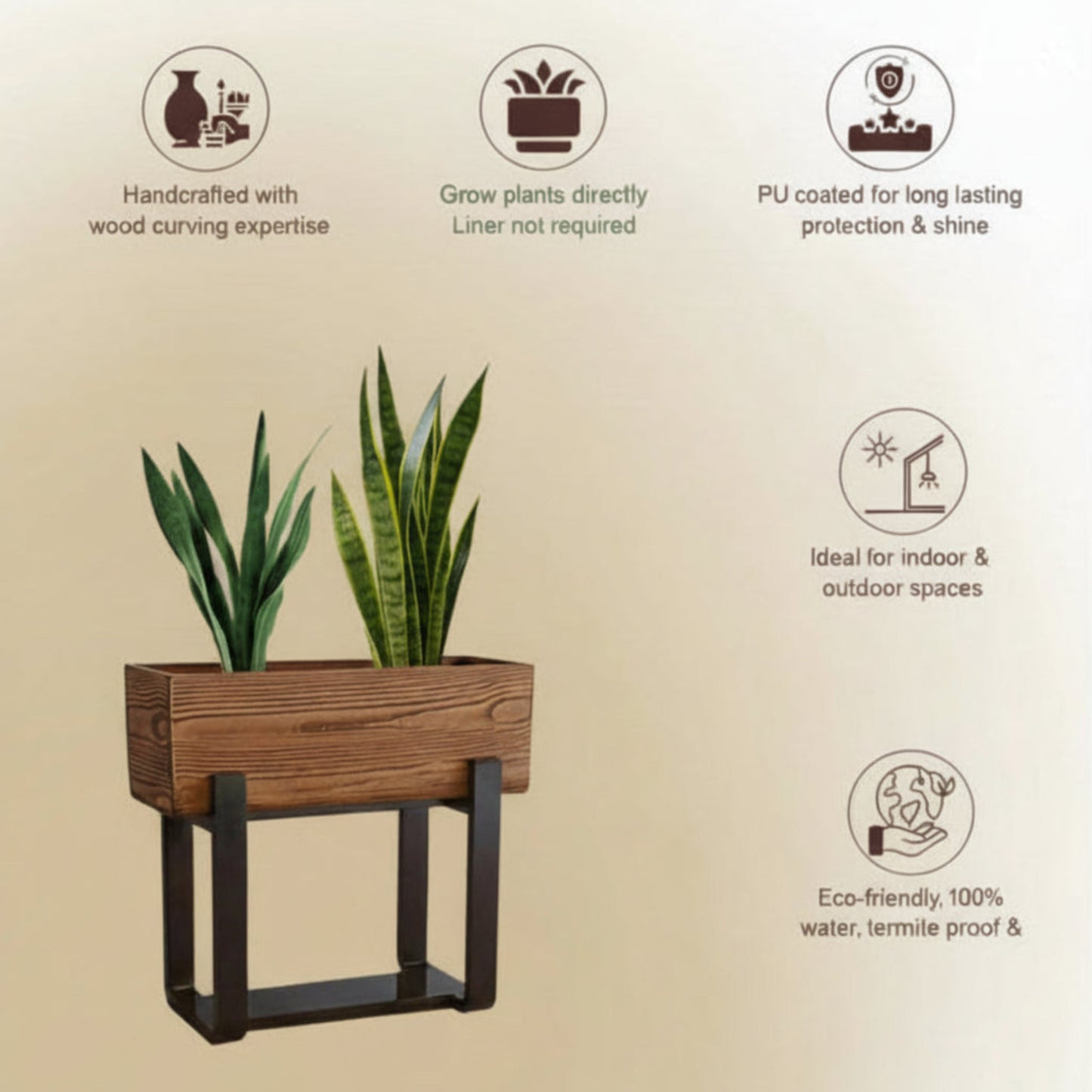Eco Bark Rectangular Floor Planter With Curved Stand