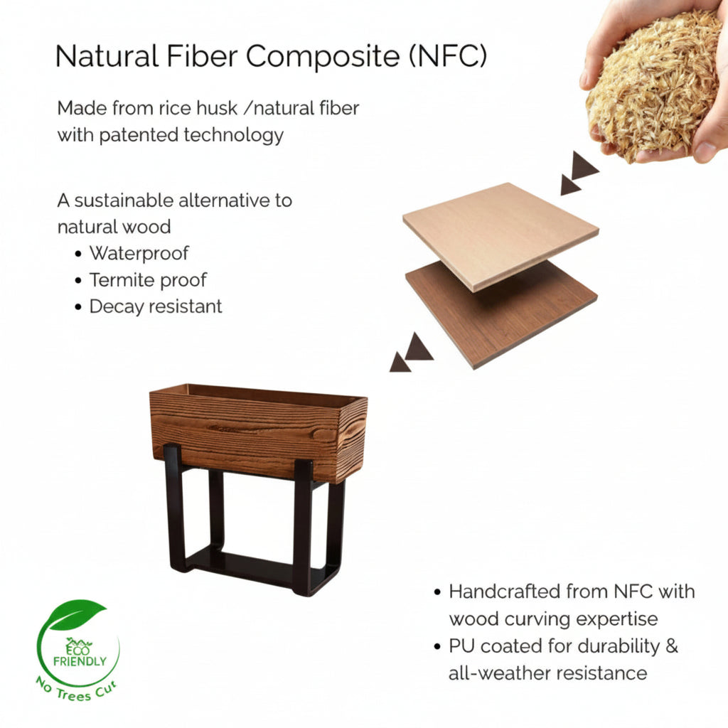 Eco Bark Rectangular Floor Planter With Curved Stand