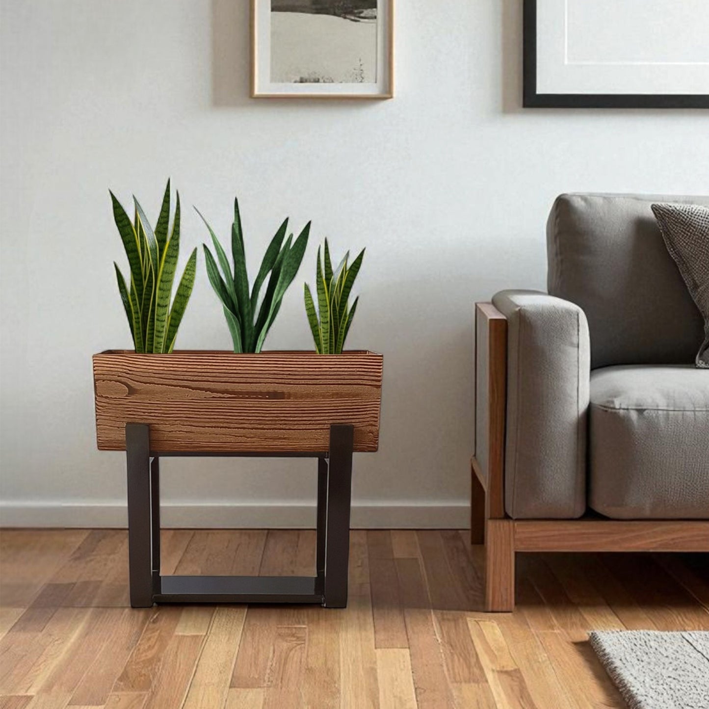 Eco Bark Rectangular Floor Planter With Curved Stand