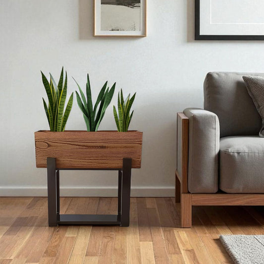 Eco Bark Rectangular Floor Planter With Curved Stand