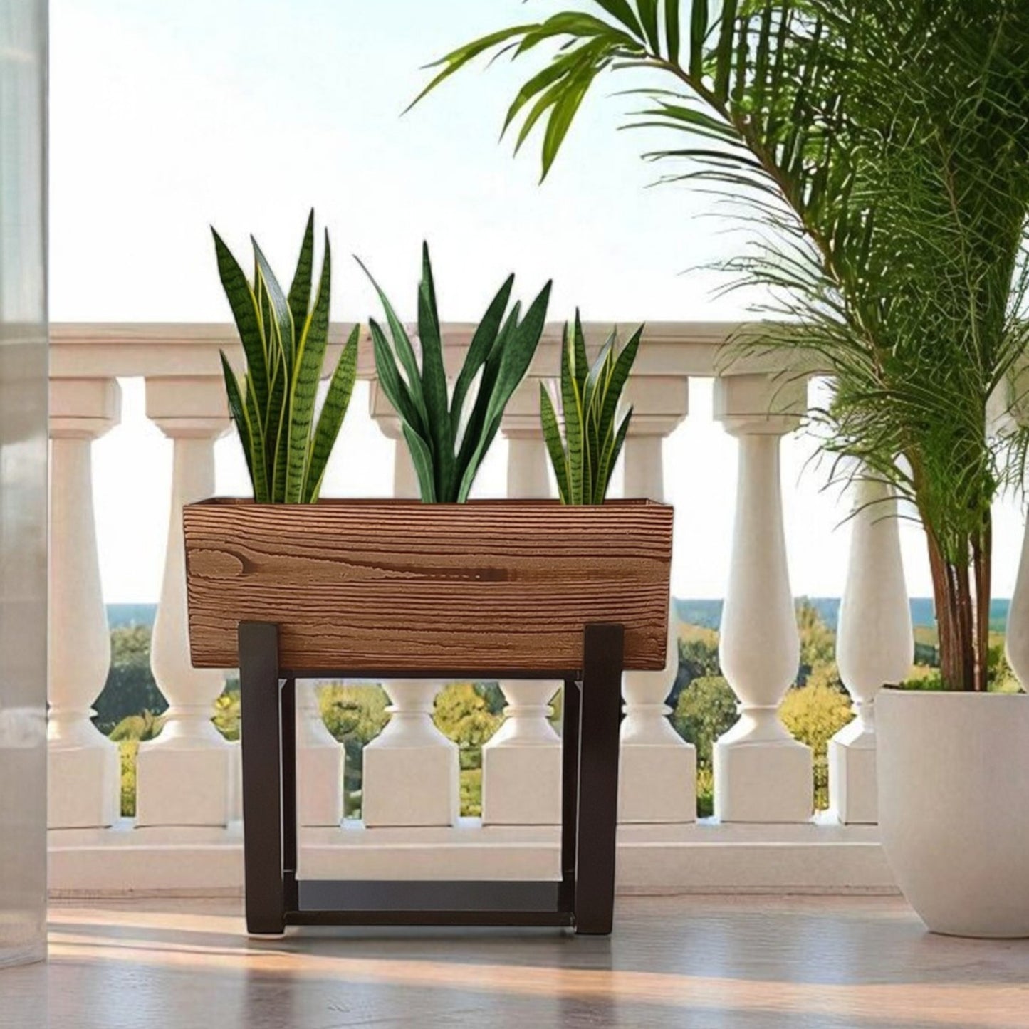 Eco Bark Rectangular Floor Planter With Curved Stand