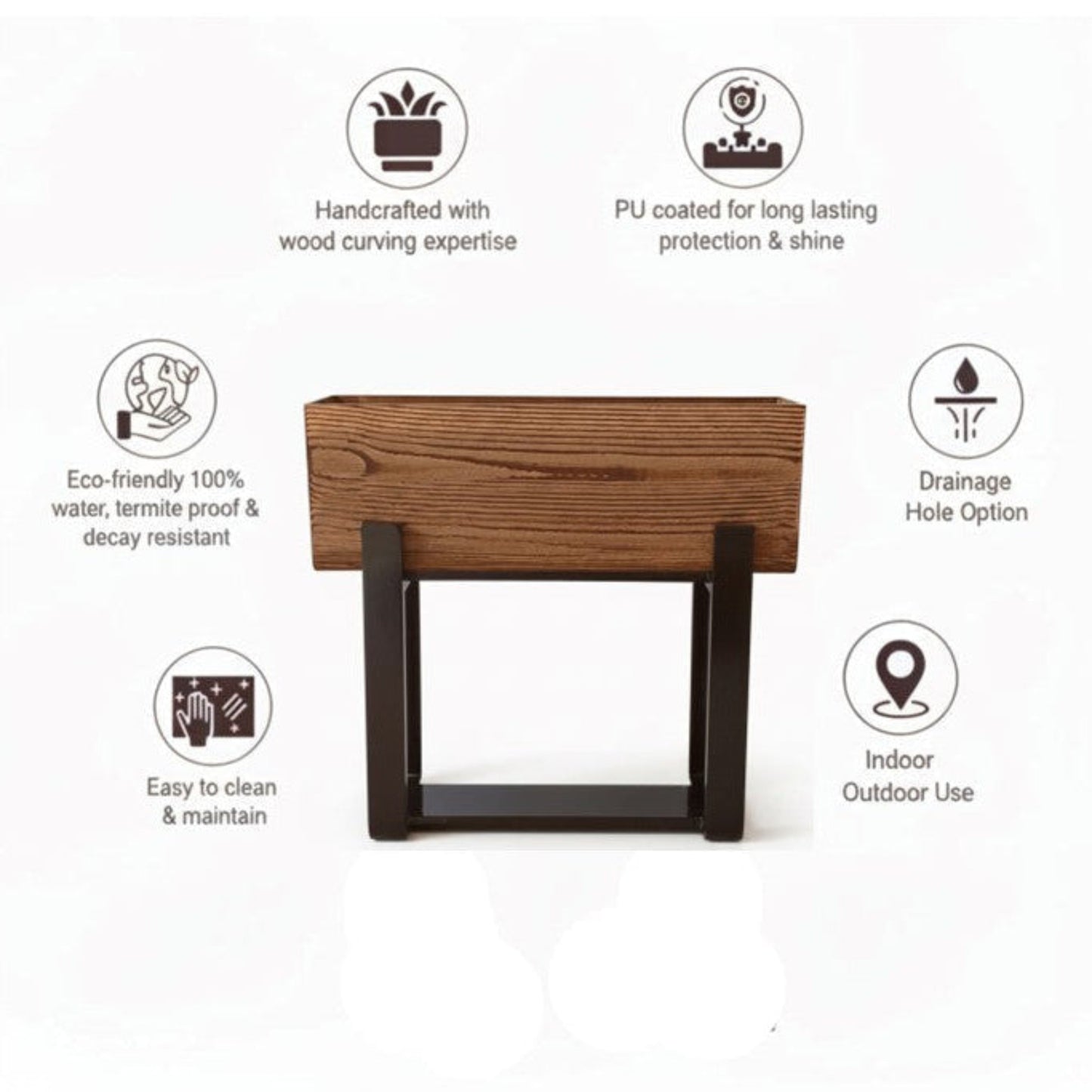 Forest Bark Rectangular Floor Planter Box With  Curved Stand