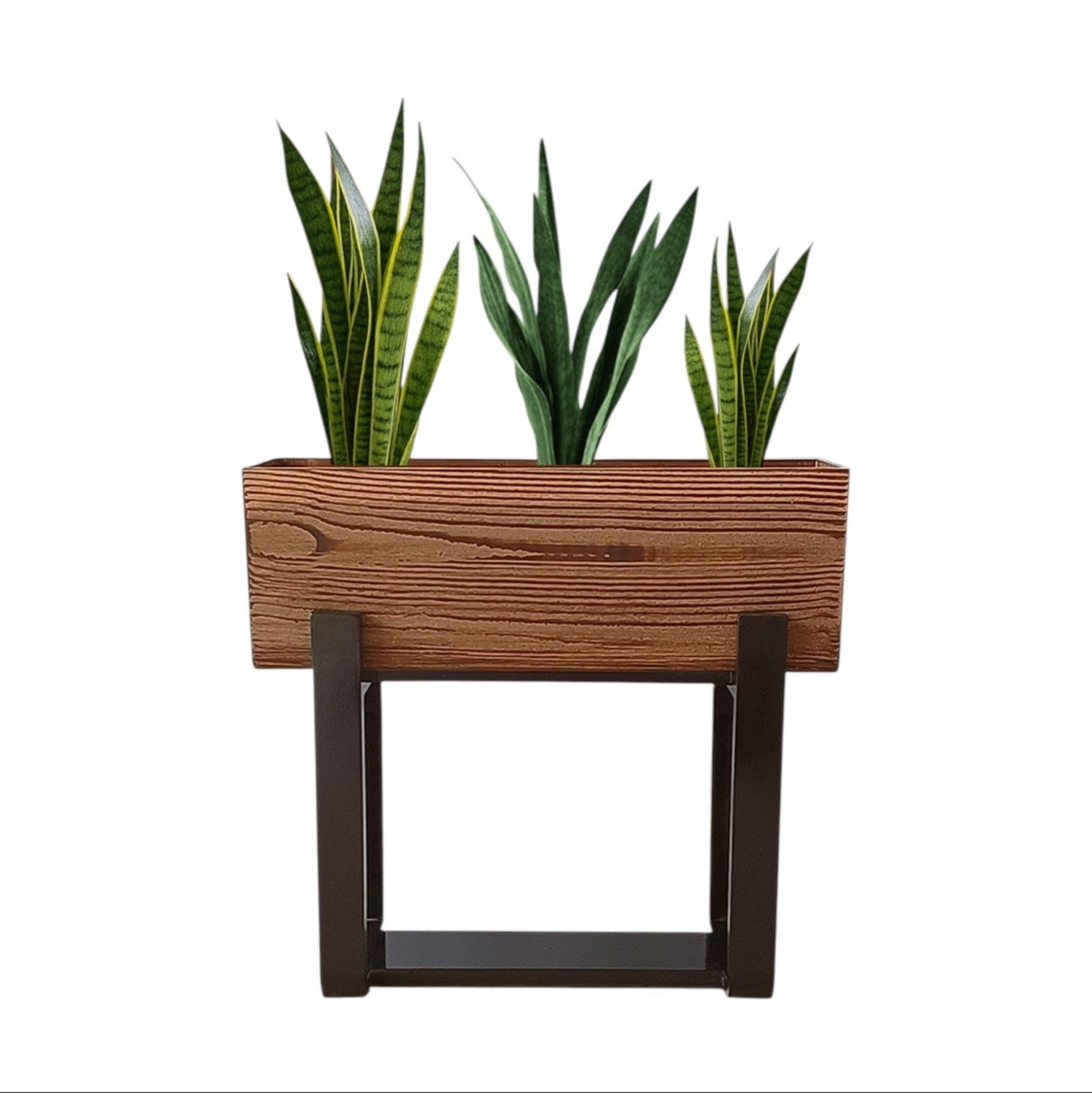 Forest Bark Rectangular Floor Planter Box With  Curved Stand