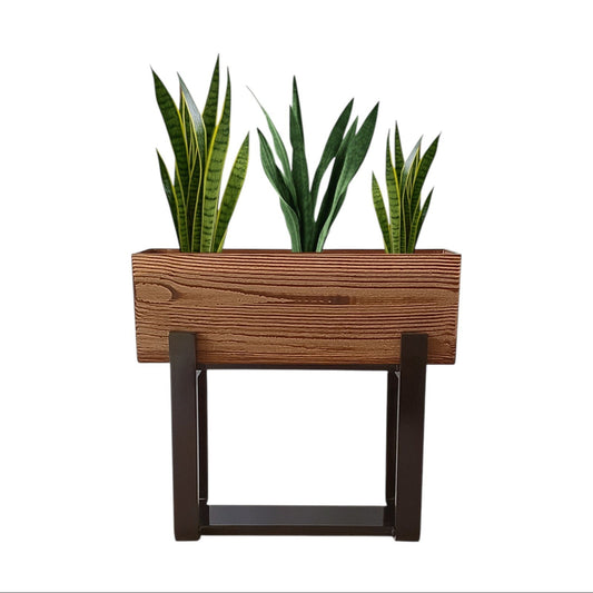 Forest Bark Rectangular Floor Planter Box With  Curved Stand