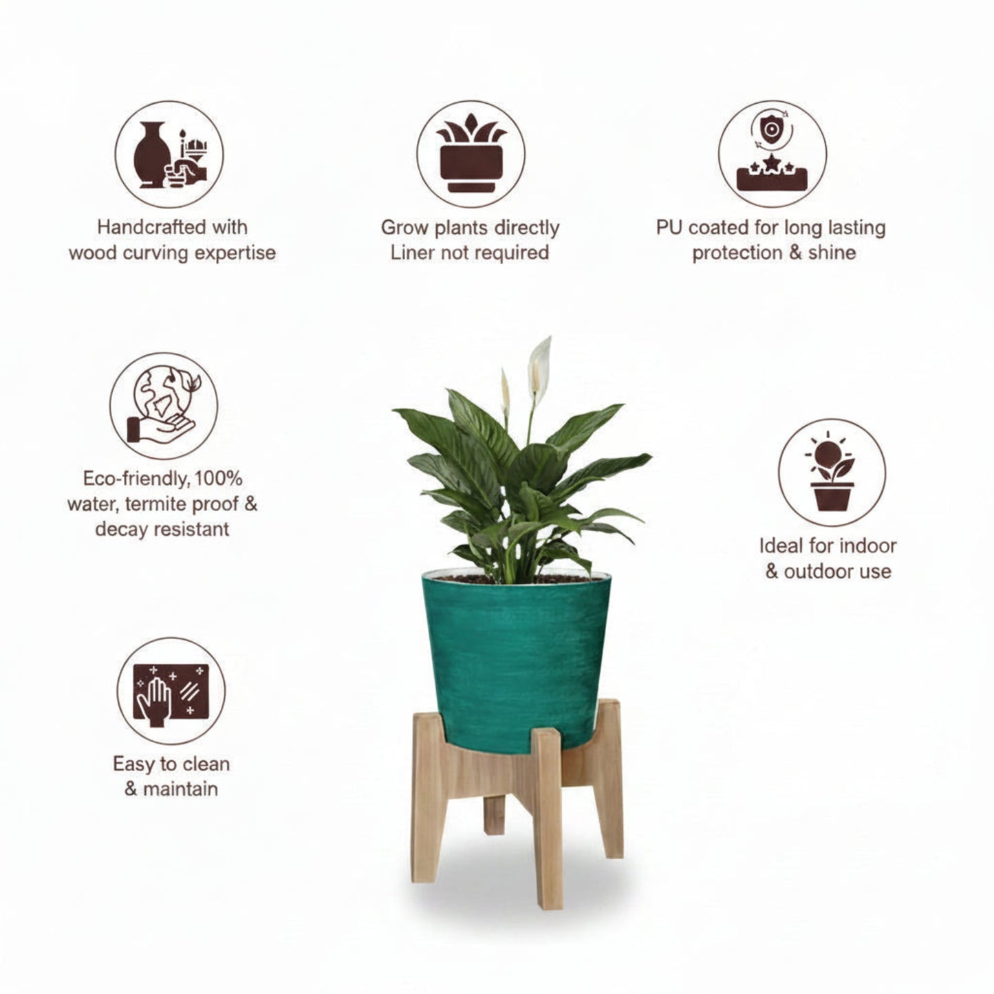 0801 Sea Green Round Pot on Stand - Infographics USP (text)