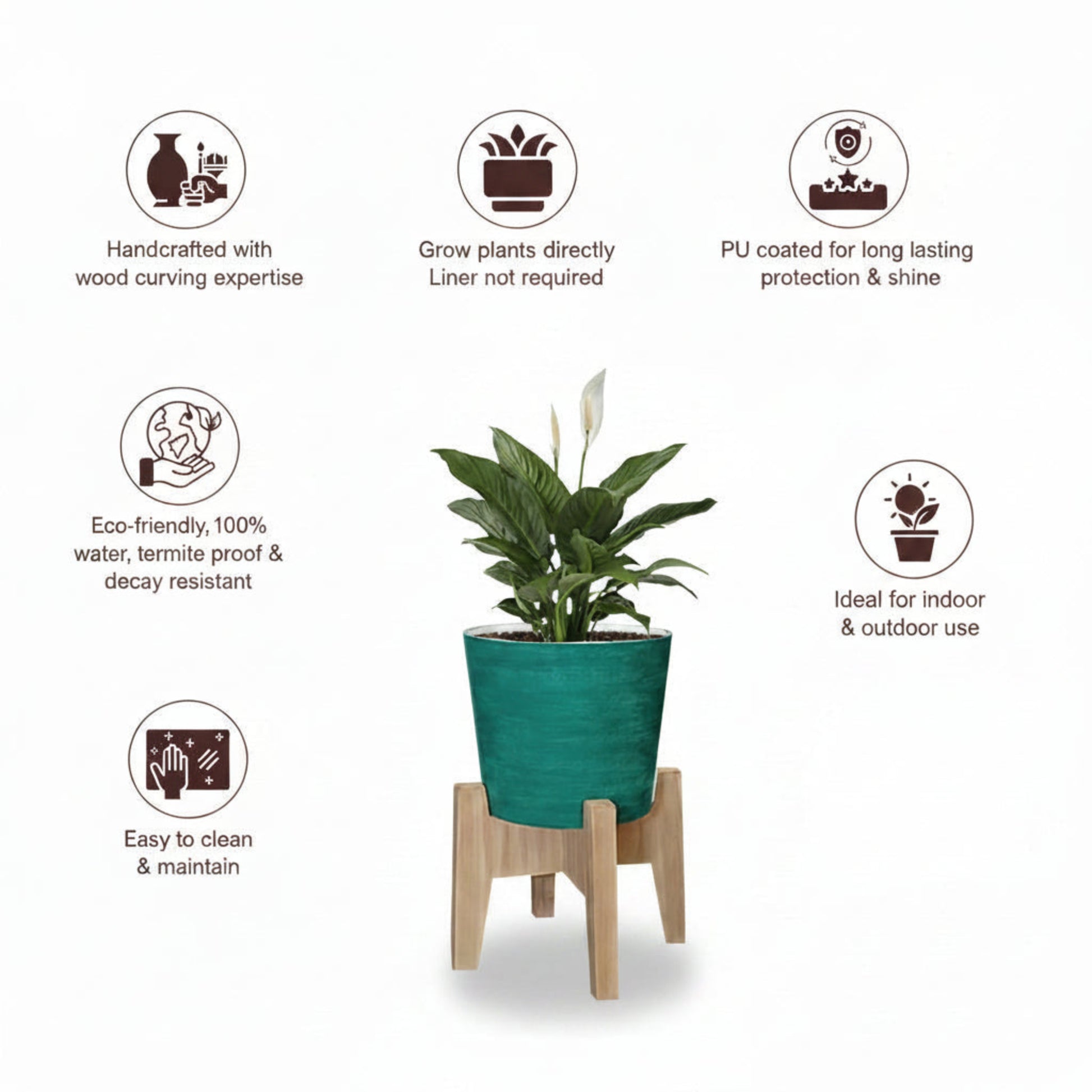 0801 Sea Green Round Pot on Stand - Infographics USP (text)