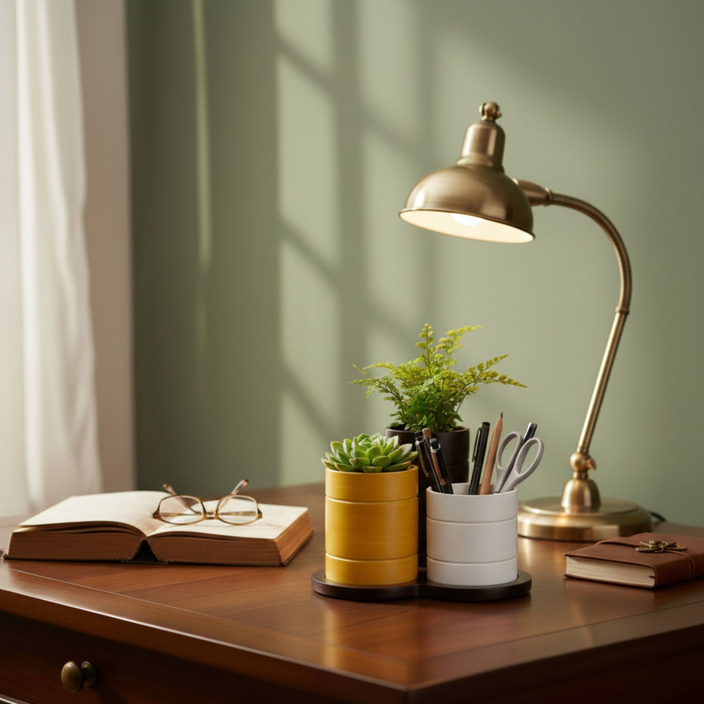 Trio-Pot  Multicolor Table Planter Set And Desk Organizer