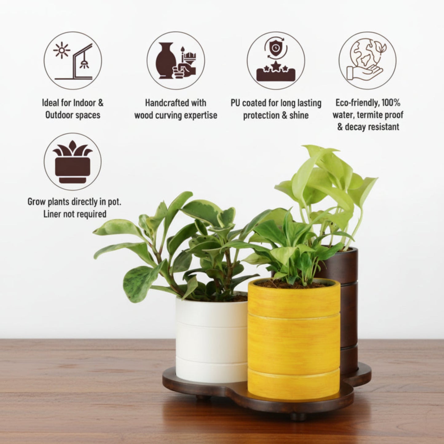 Trio-Pot  Multicolor Table Planter Set And Desk Organizer