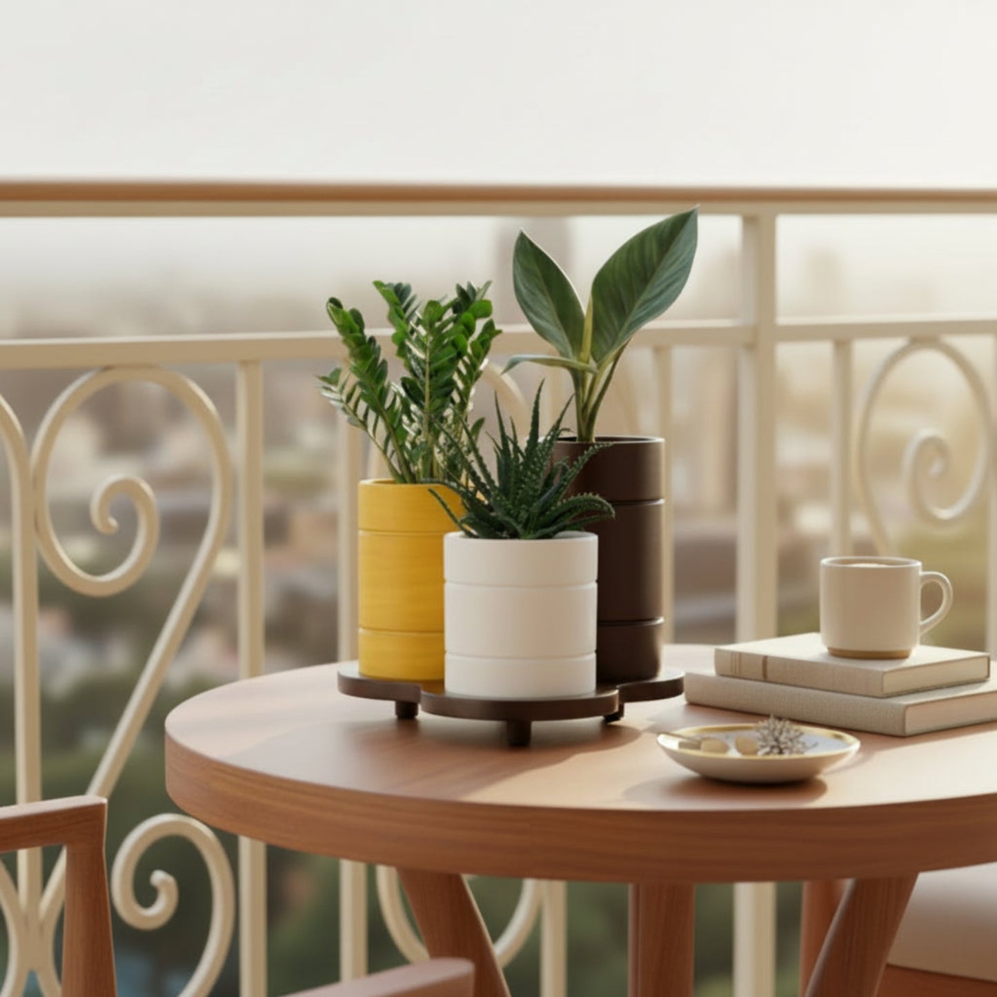 Trio-Pot  Multicolor Table Planter Set And Desk Organizer