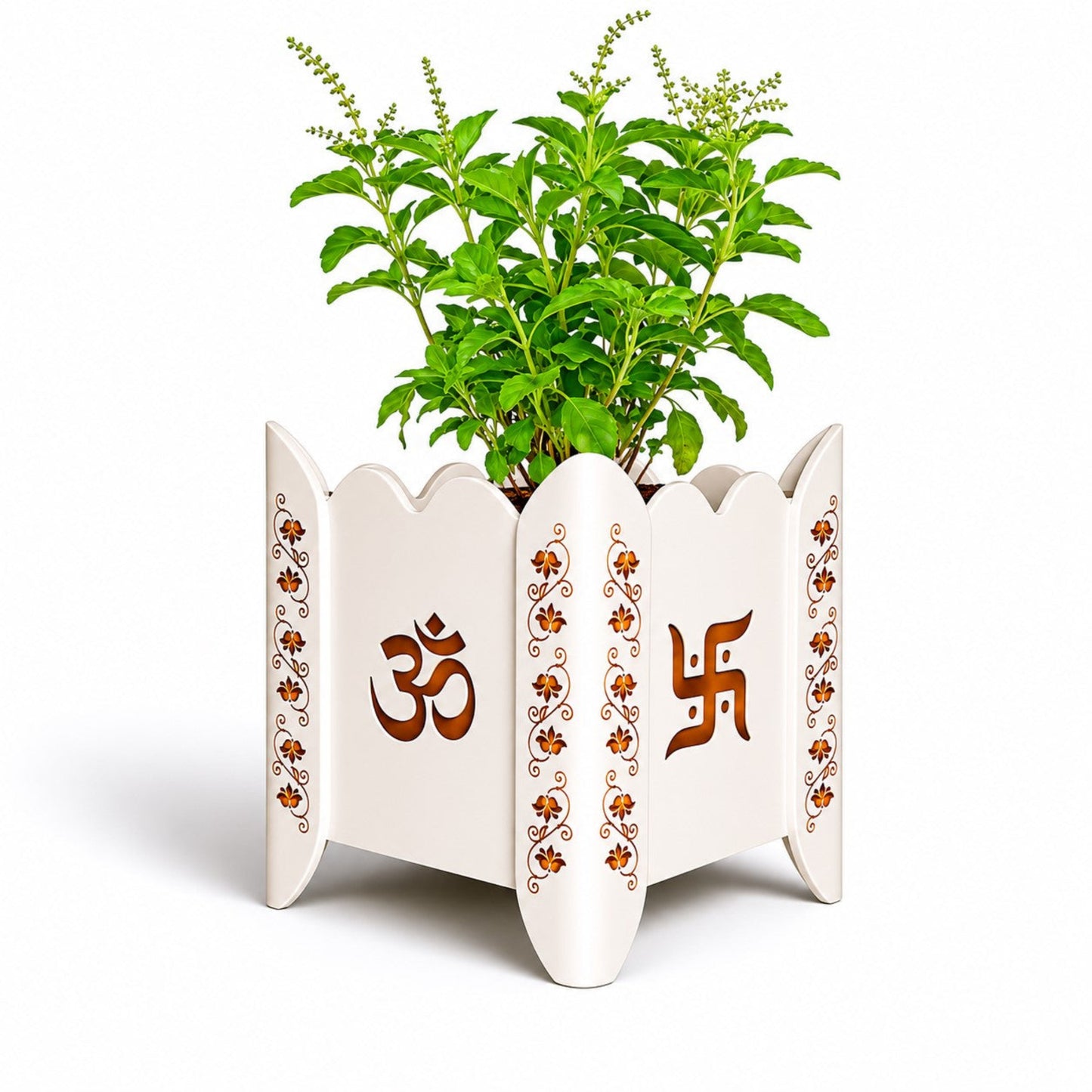 Divyam Handcrafted Vrindavan Tulsi Planter Pot with Lotus Motif (D1)