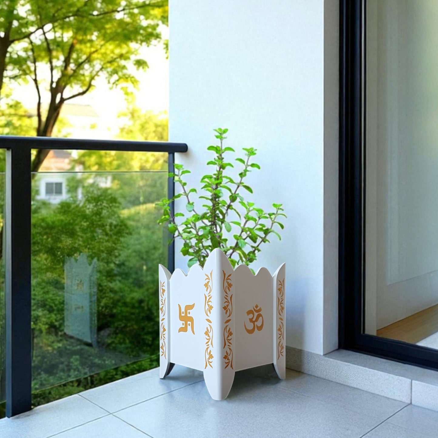 Handcrafted Traditional Tulsi Planter Pot With Floral Motif (D2)