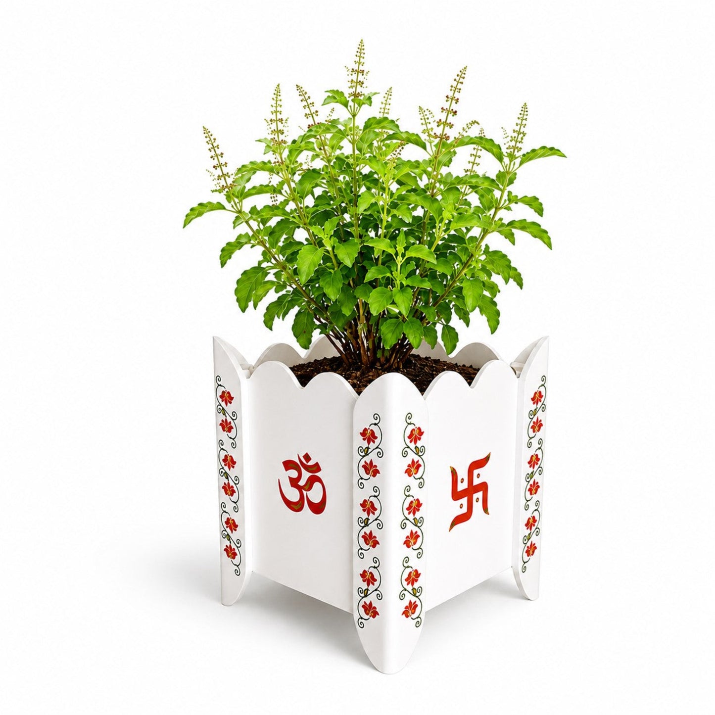 Divyam Handcrafted Vrindavan Tulsi Planter Pot with Lotus Motif (D1)