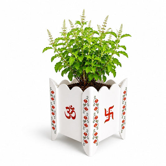 Divyam Handcrafted Vrindavan Tulsi Planter Pot with Lotus Motif (D1)
