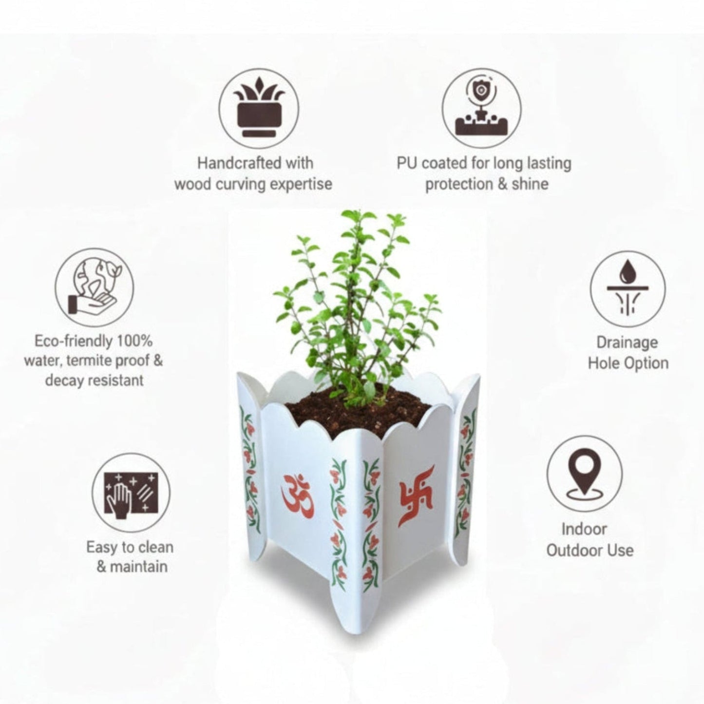 Handcrafted Traditional Tulsi Planter Pot With Floral Motif (D2)