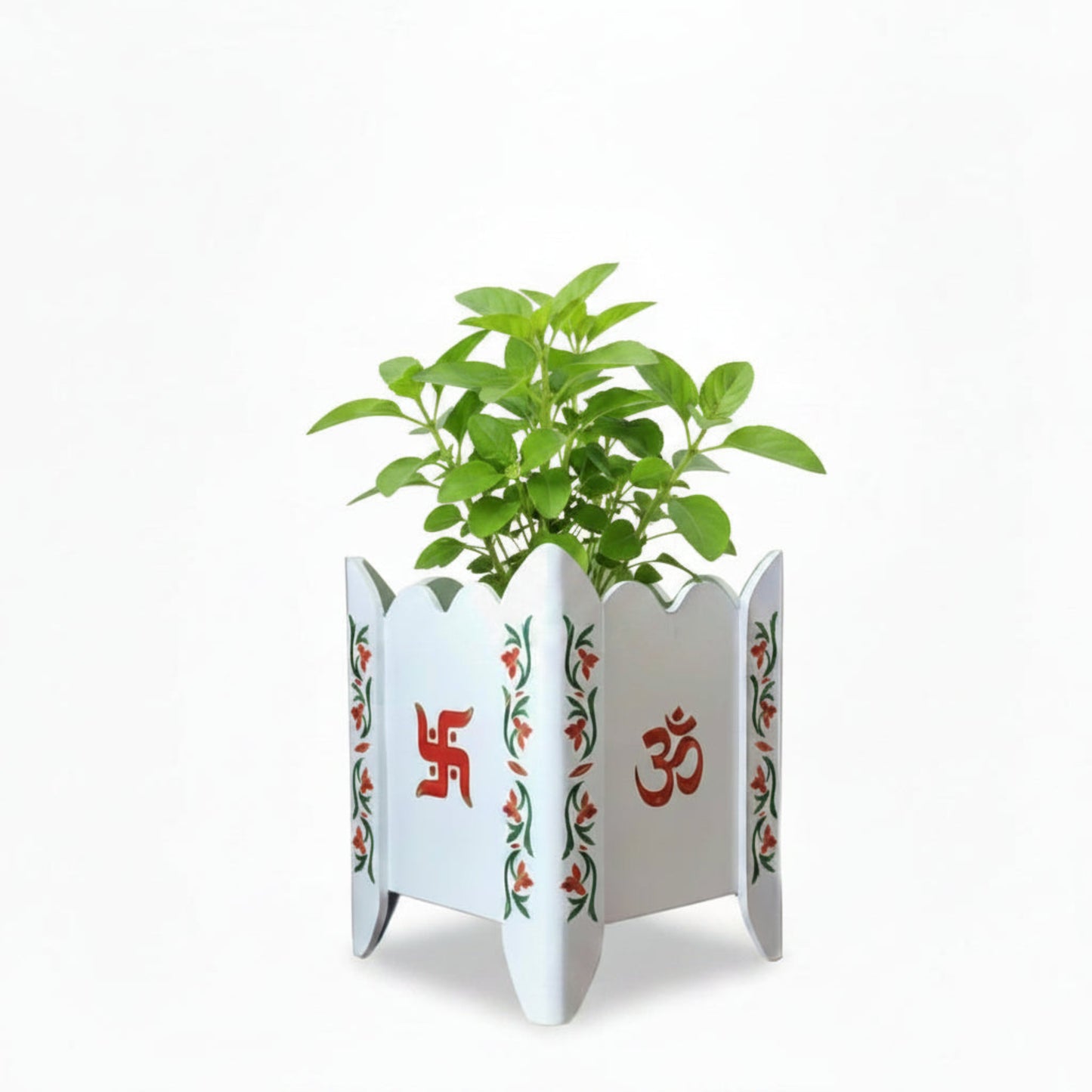 Divyam Tulsi Planter Pot / Stand With Floral Motif
