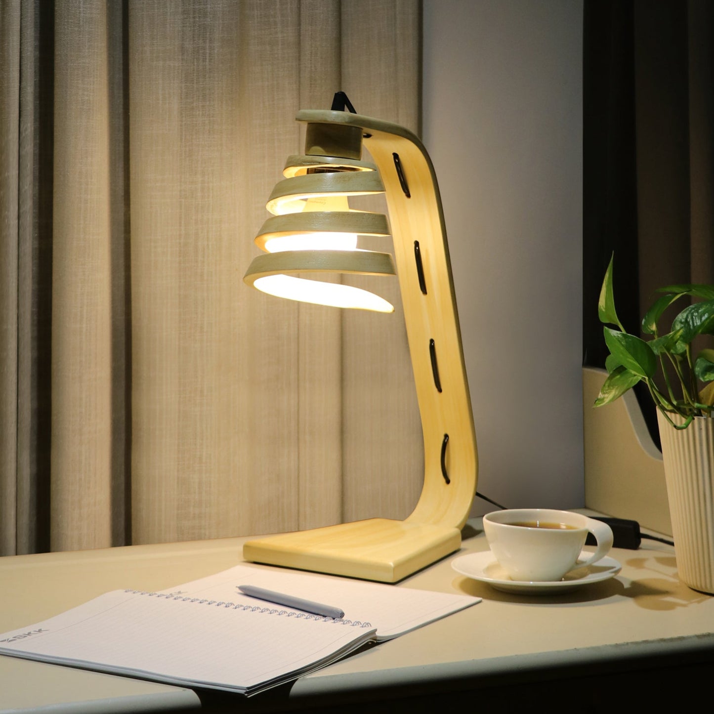 Spiral Aura Desk Study Wooden Lamp